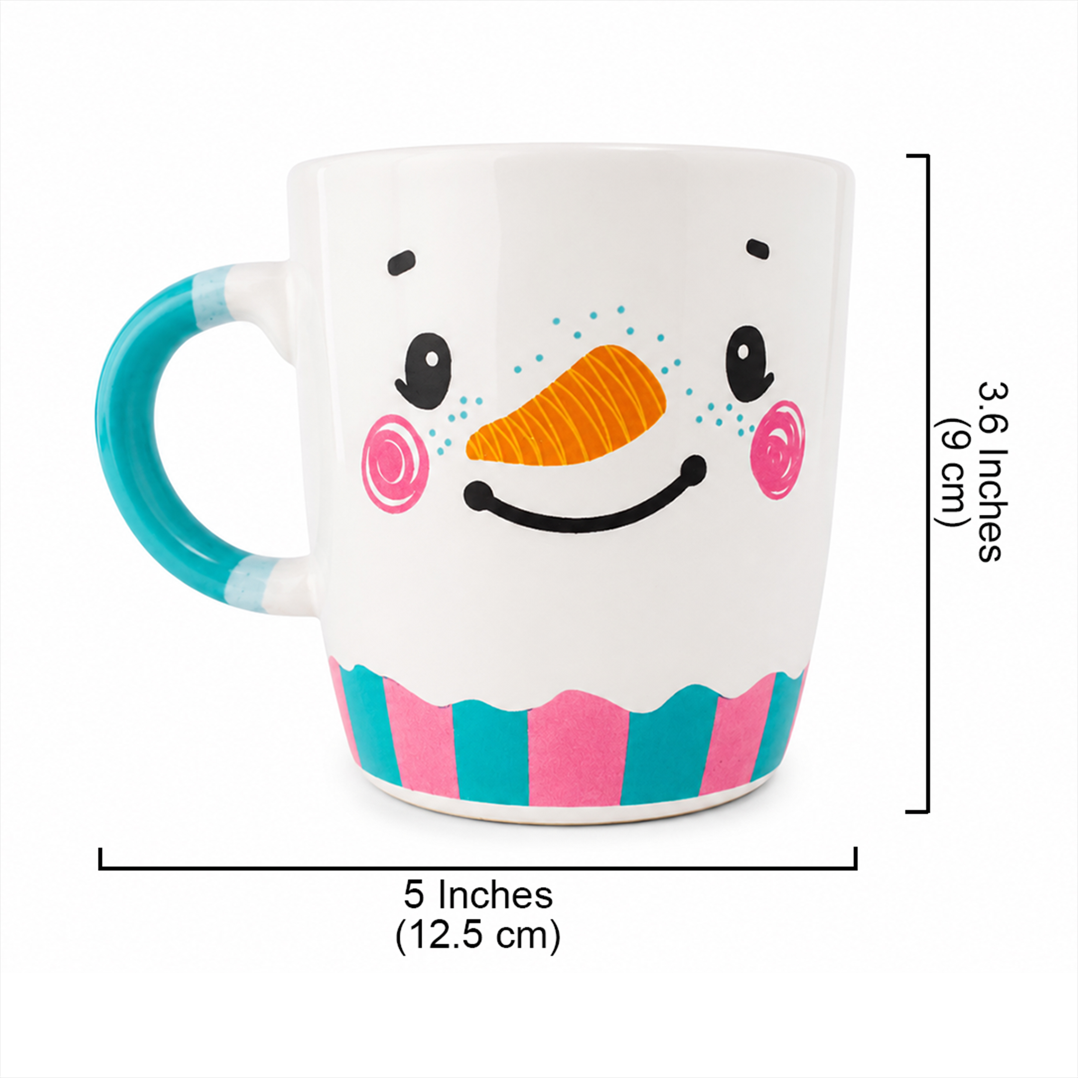 Cute Snowman Face Ceramic Coffee Mug with Turquoise Handle