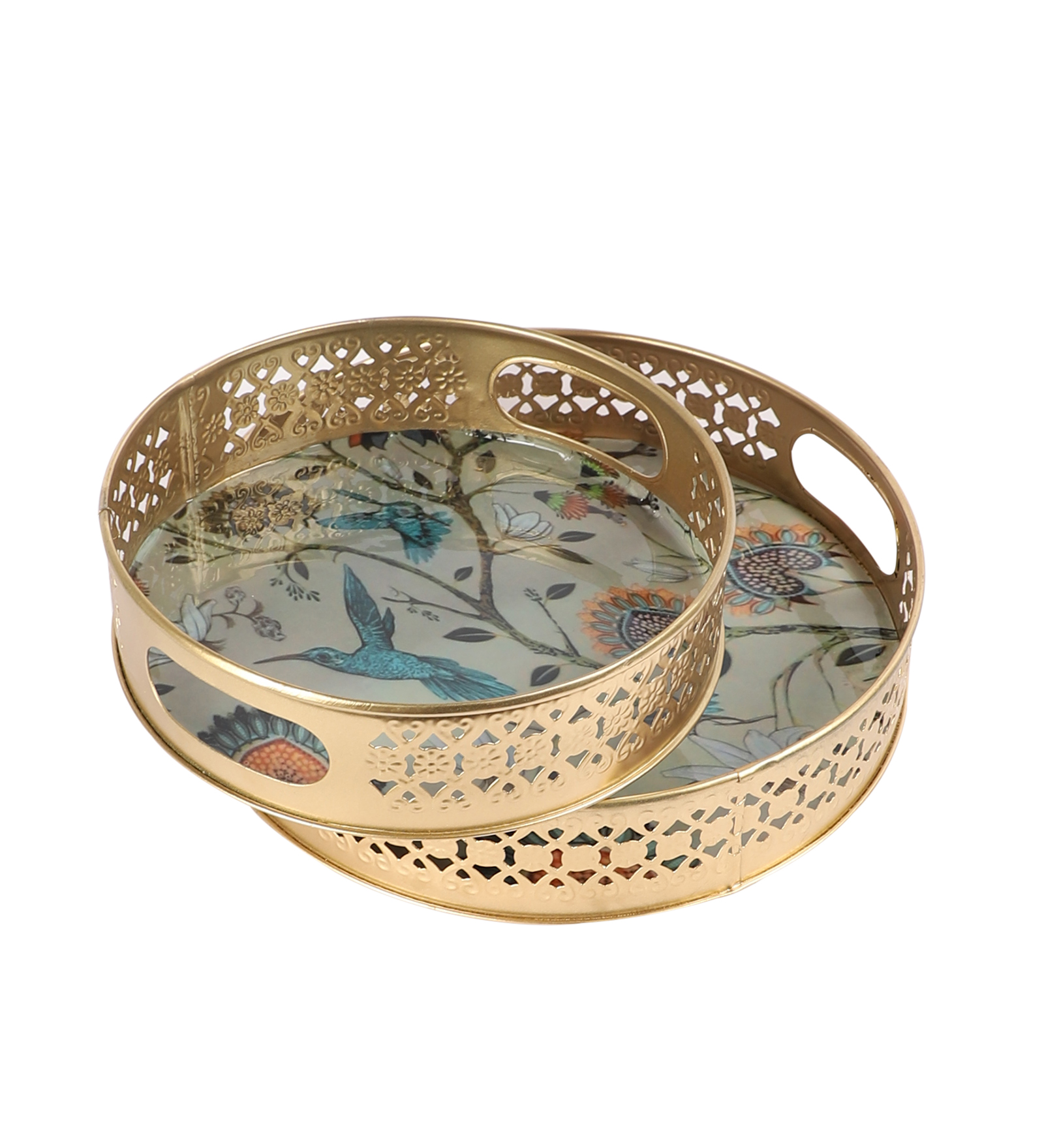Sparrows on Tree Design Serving Trays Set (8 Inches & 10 Inches)