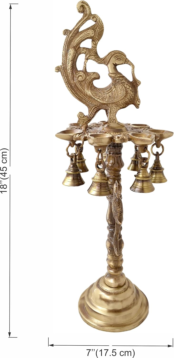 Brass Peacock Deepak Stand with Bell