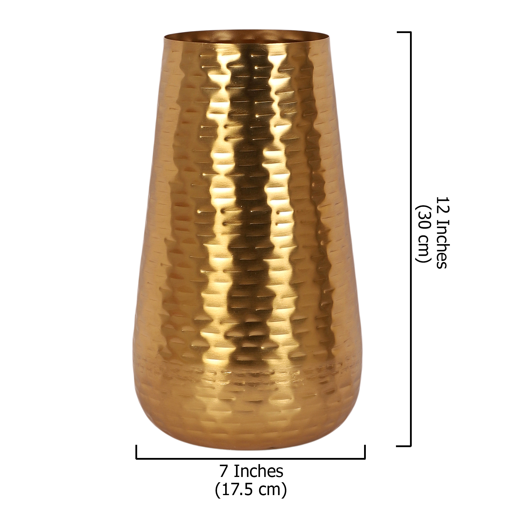12 Inches Metal Hammered Golden Finish Flowers Vase