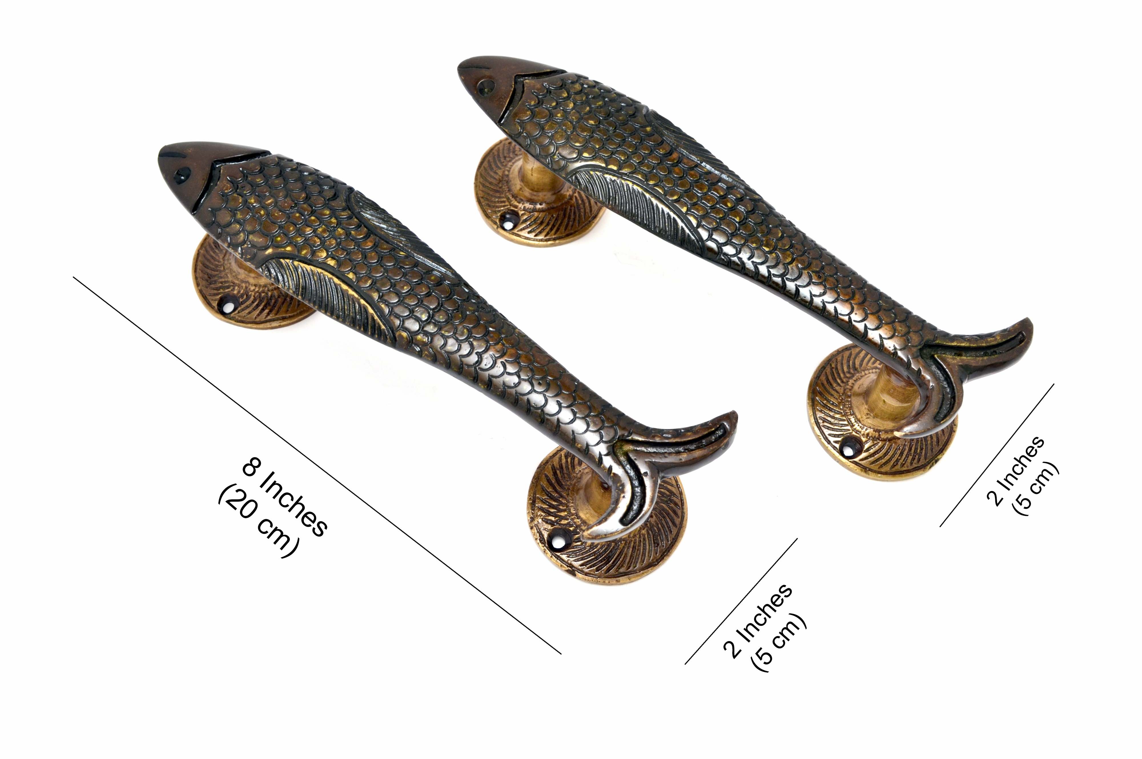 Brass Fish Design Door Handle Pair