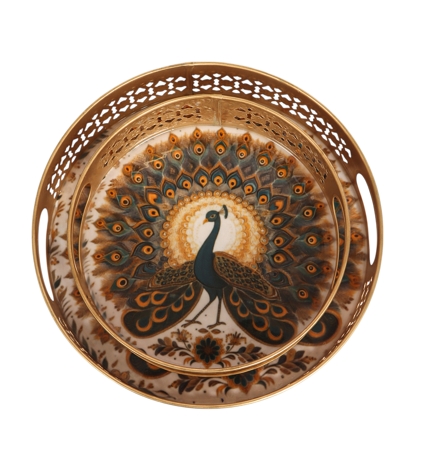 Dancing Peacock Design Serving Trays Set