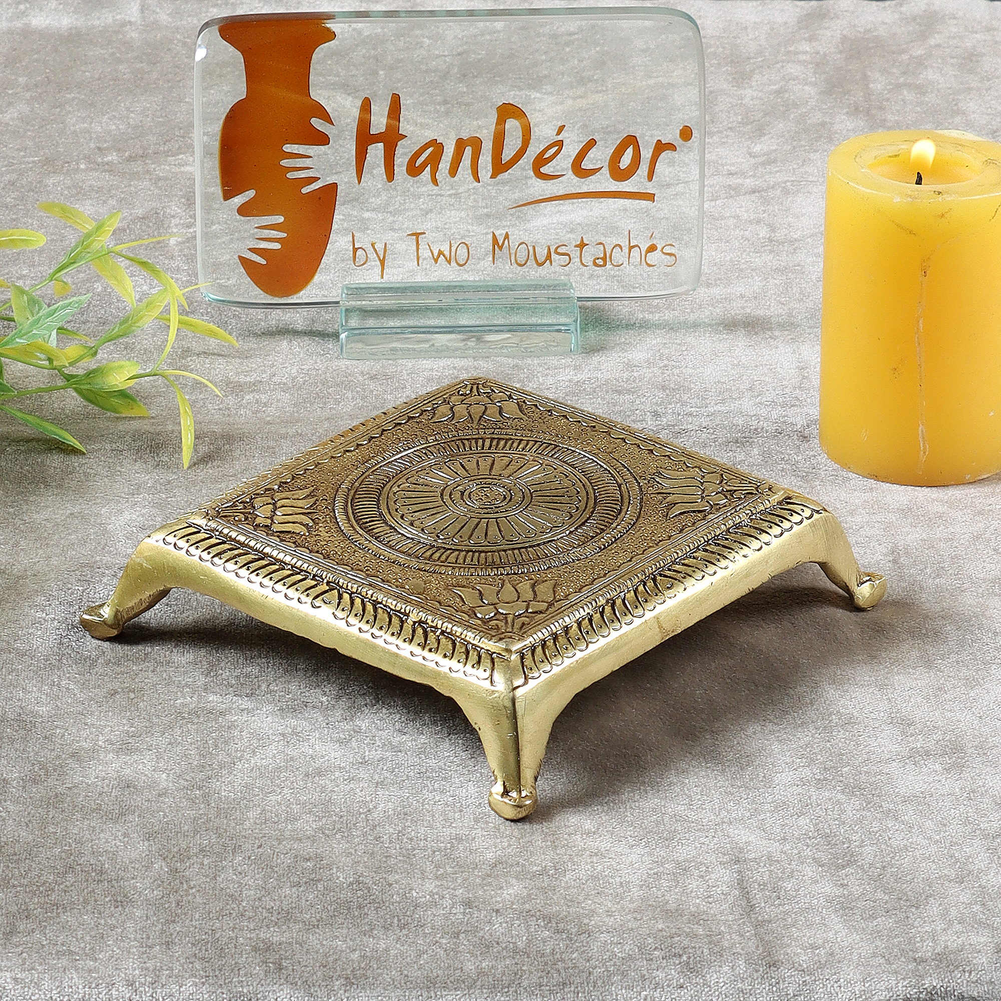 Lotus Engraved 5 Inches Brass Pooja Chowki