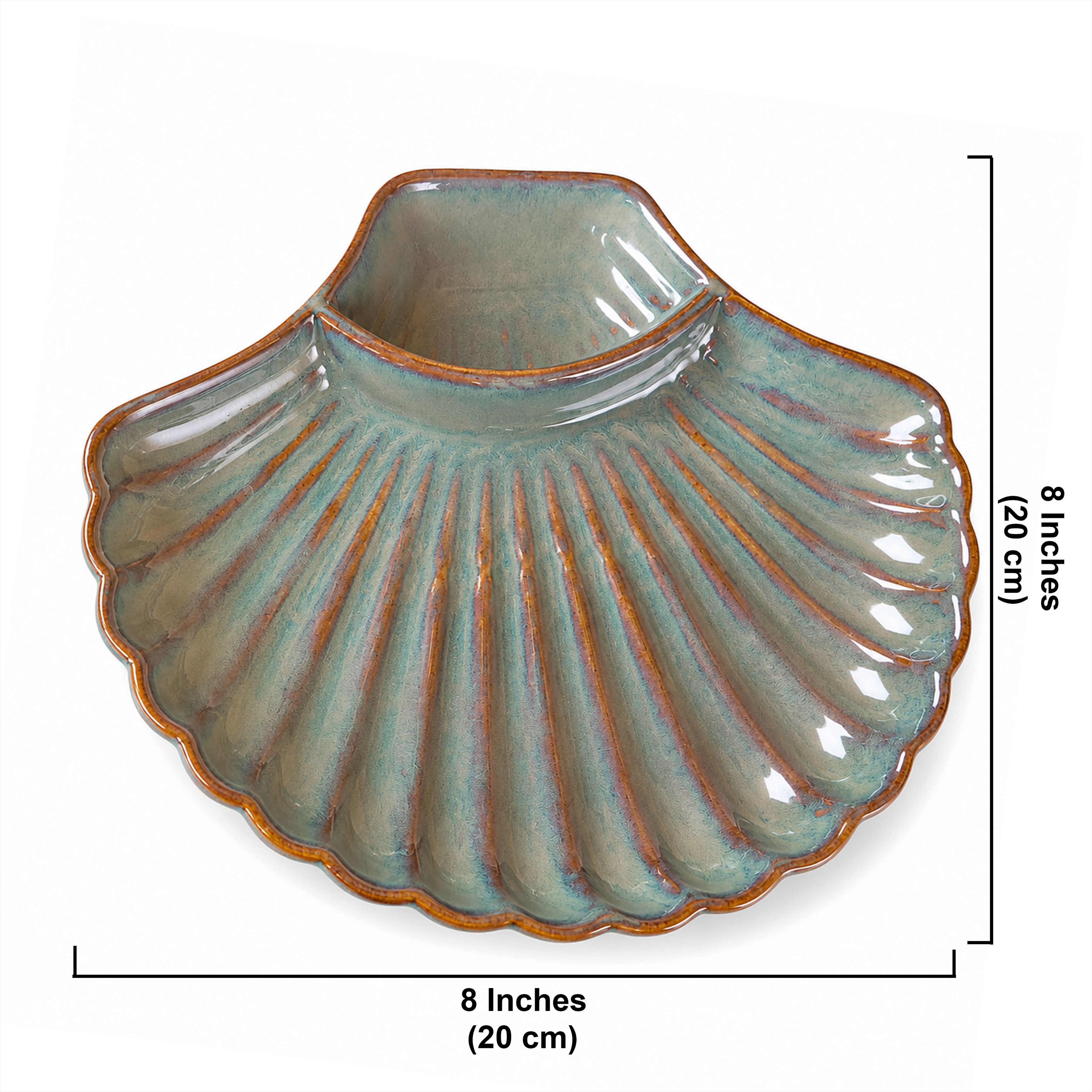 Sea Shell Shaped Ceramic Chip & Dip Serving Platter with Built-in Dip Bowl