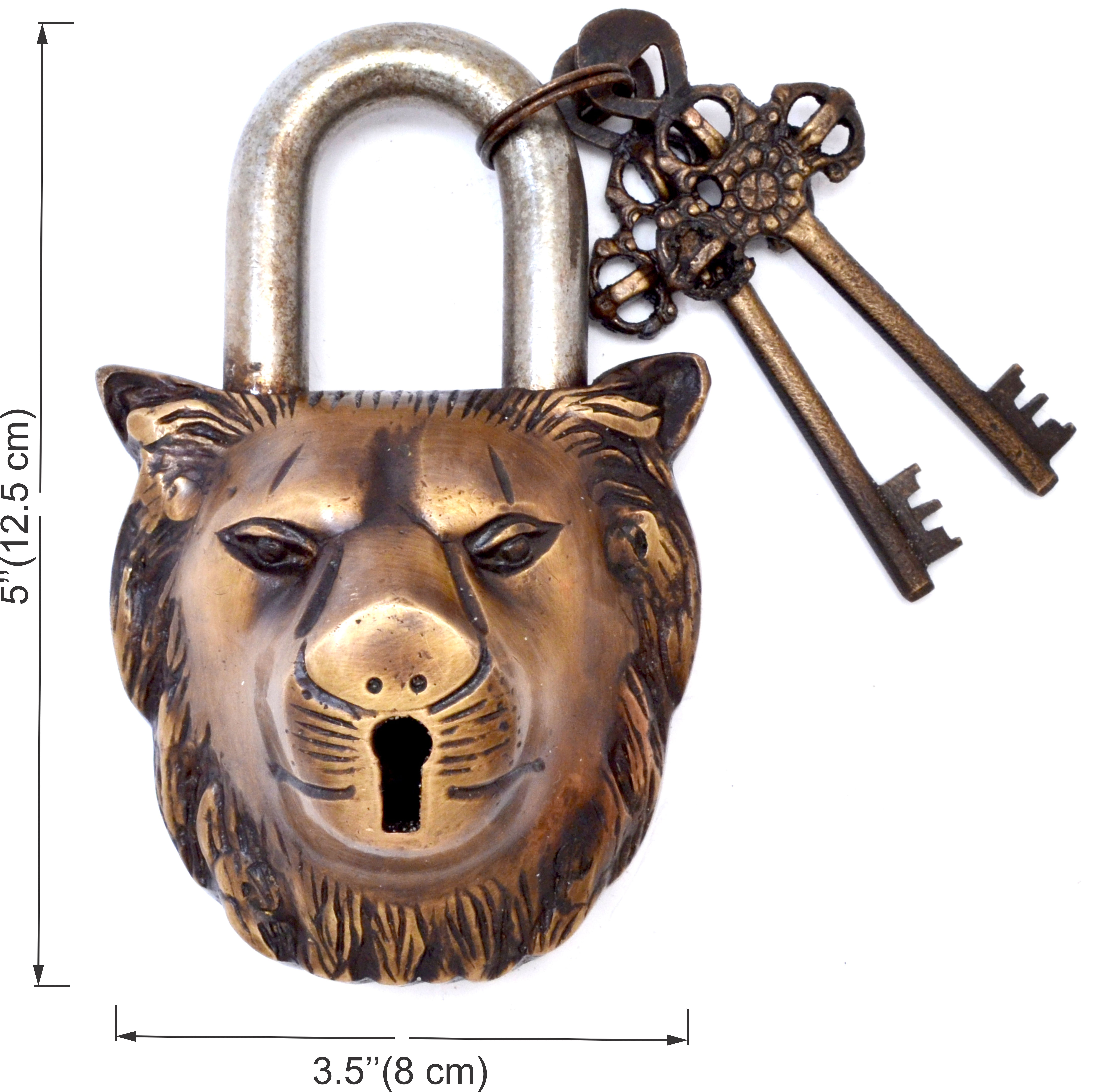 Golden Lion Design Functional Brass Lock with 2 Keys