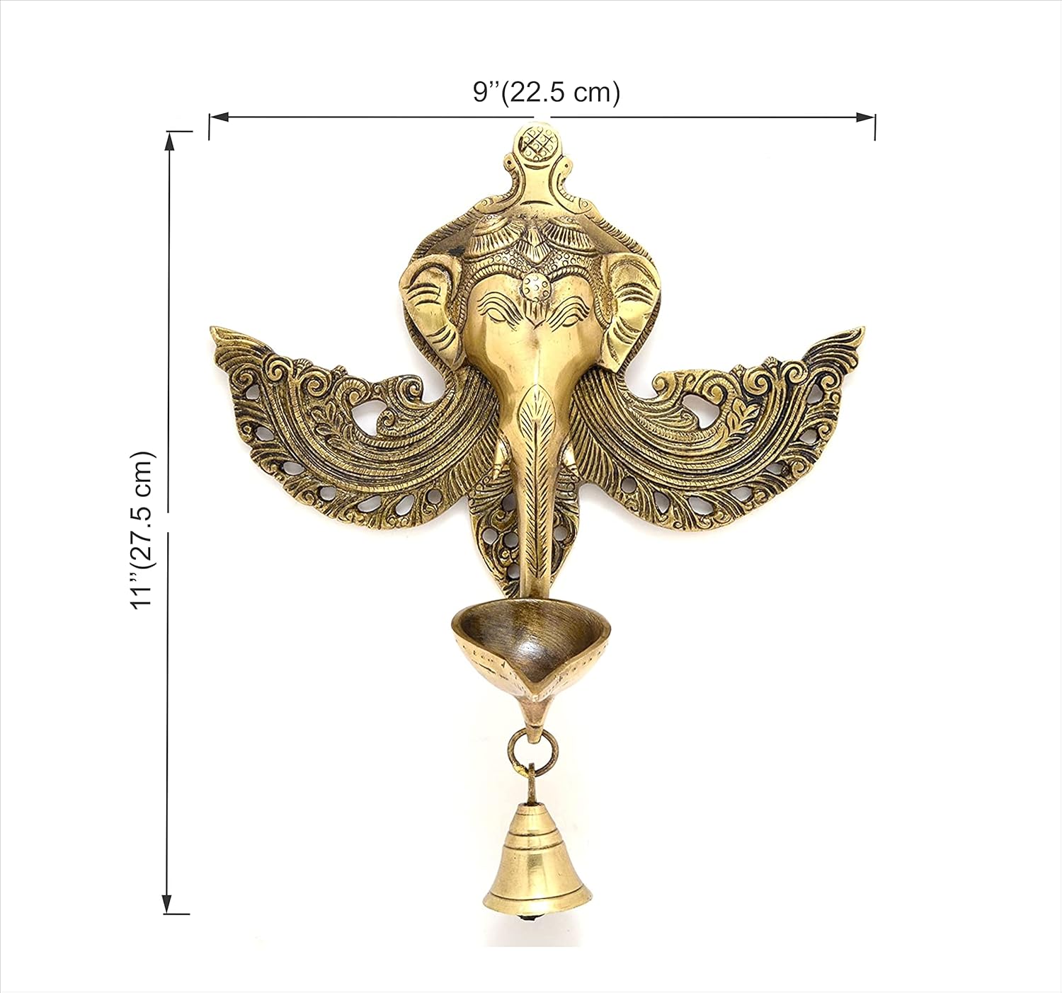 Ganesha Diya Brass Oil Lamp Wall Hanging with Bell