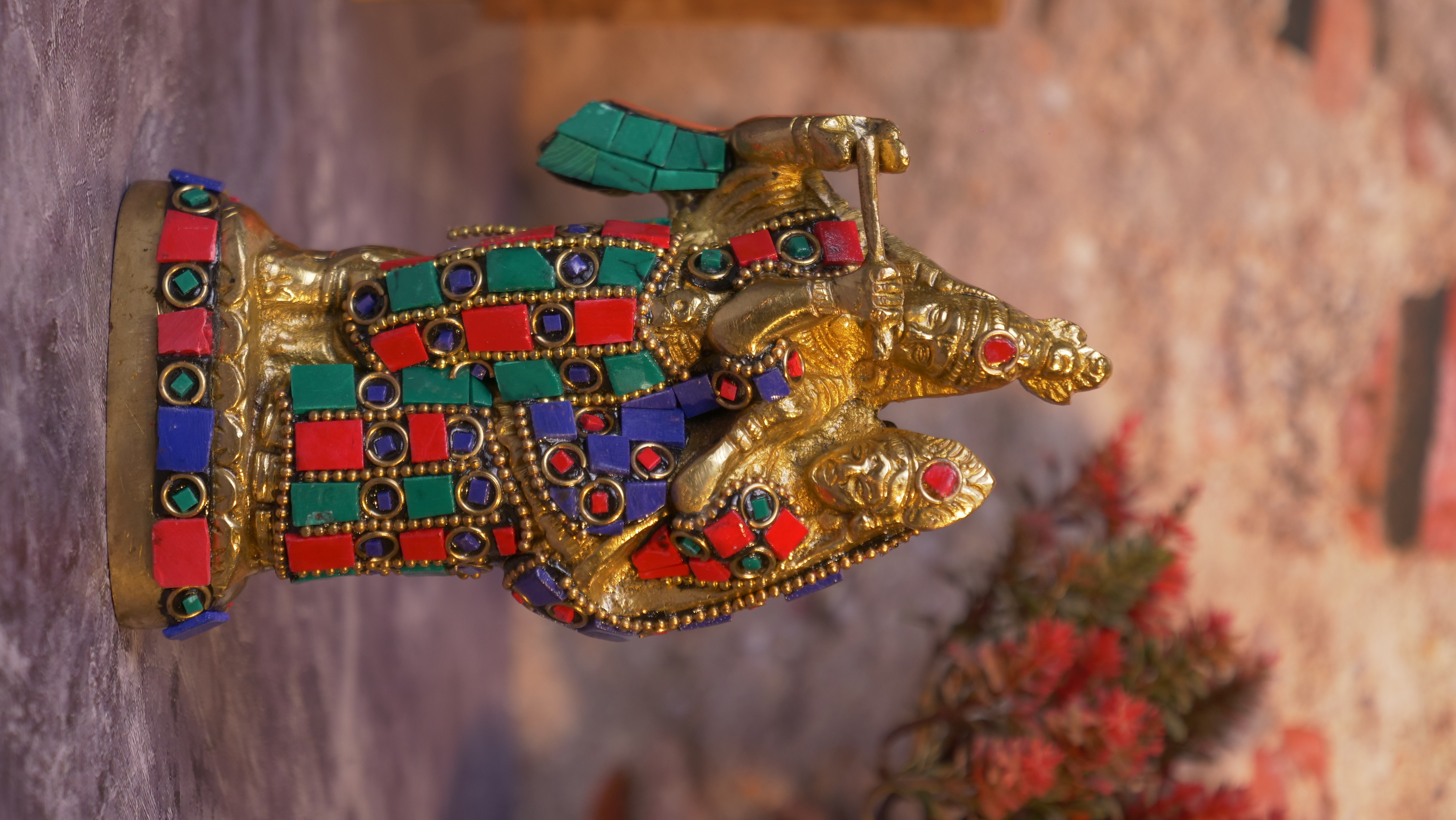 Gemstone Work Brass Radha Krishna Pair Idol