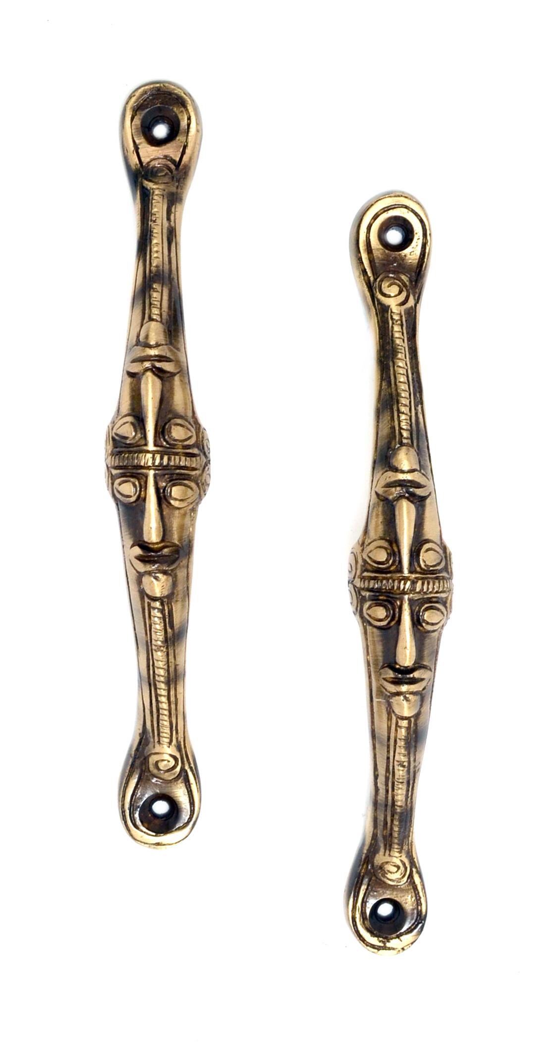 Brass Tribal Face Handle Pair