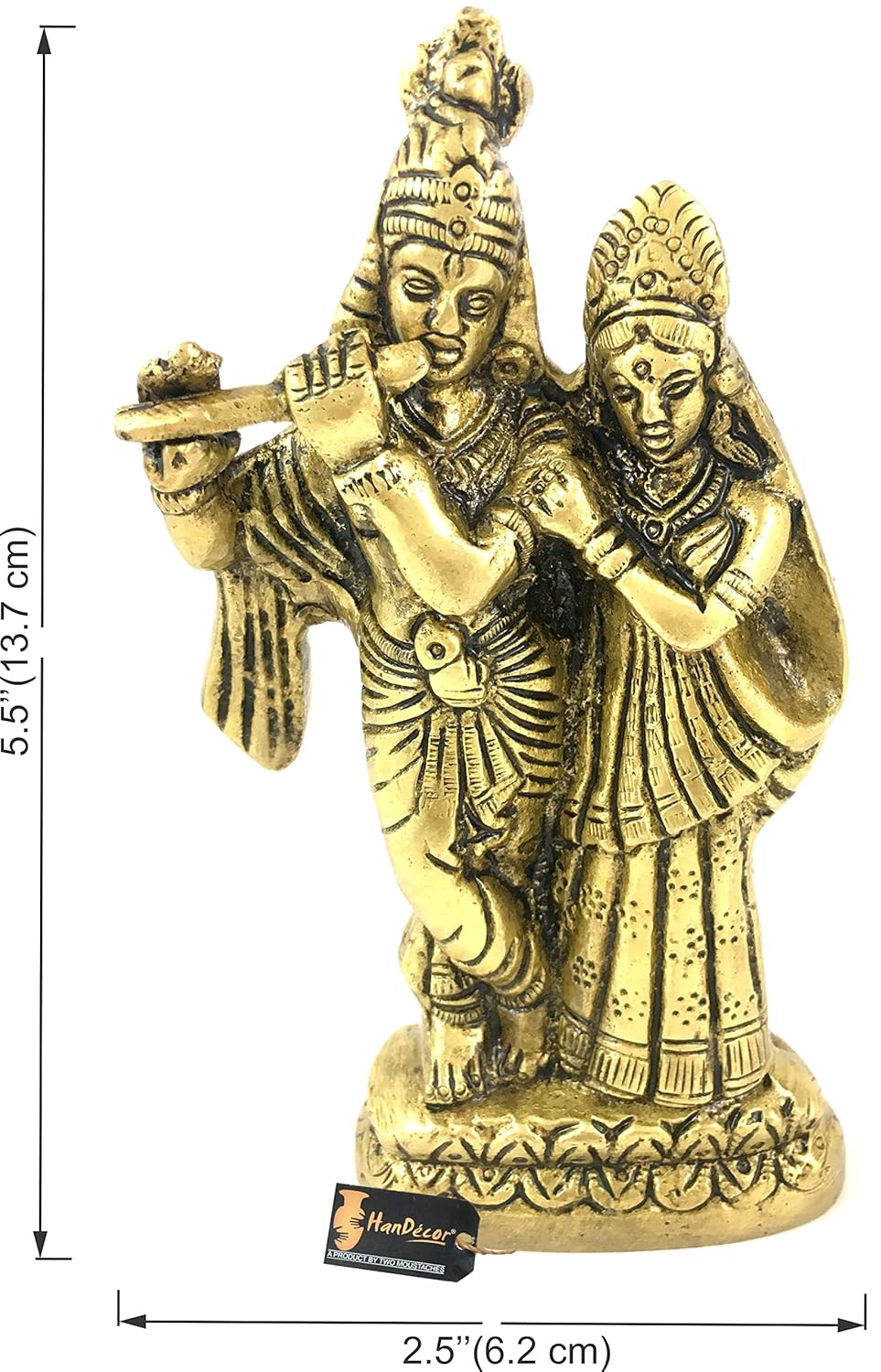 Brass Radha Krishna Pair Idol Antique Yellow