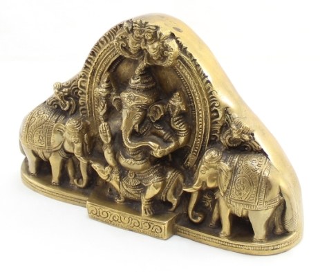Brass Gaja Ganesha Idol - Lord Ganesha with Elephants