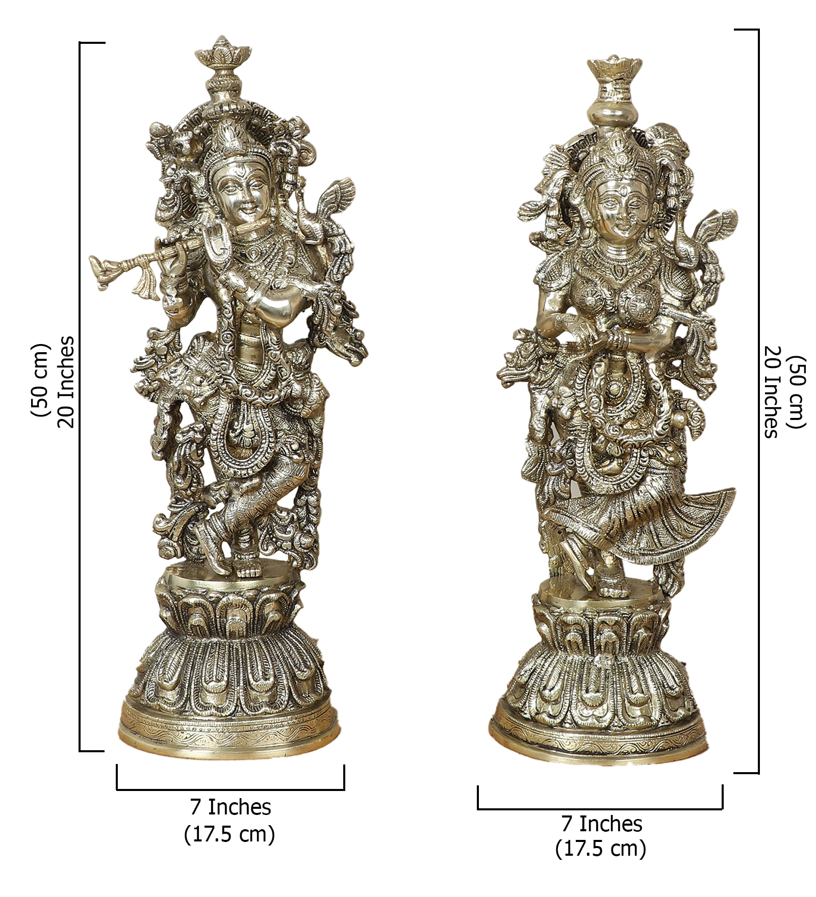 20-Inch Antique Brass Radha Krishna Statue Pair