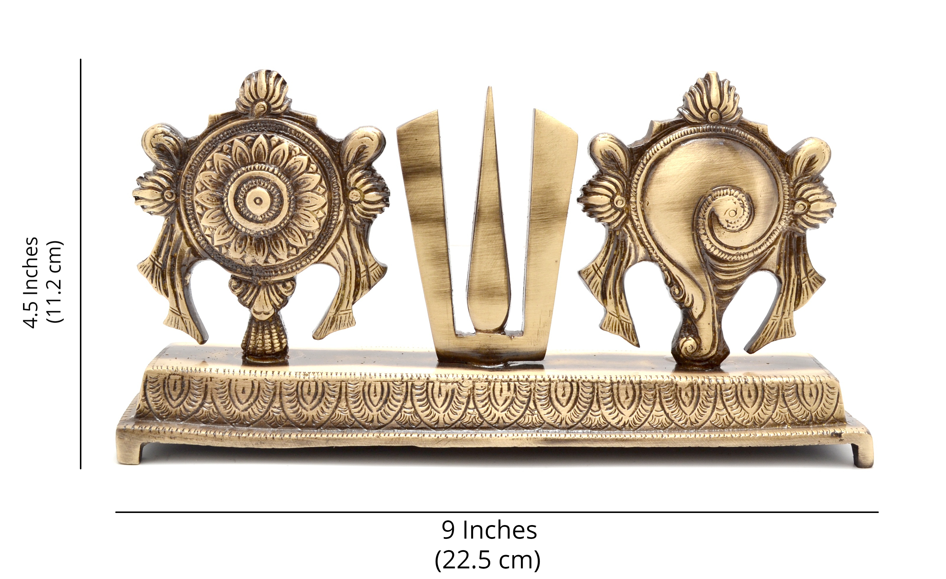 9 Inches Brass Shankh Chakra Namah Showpiece