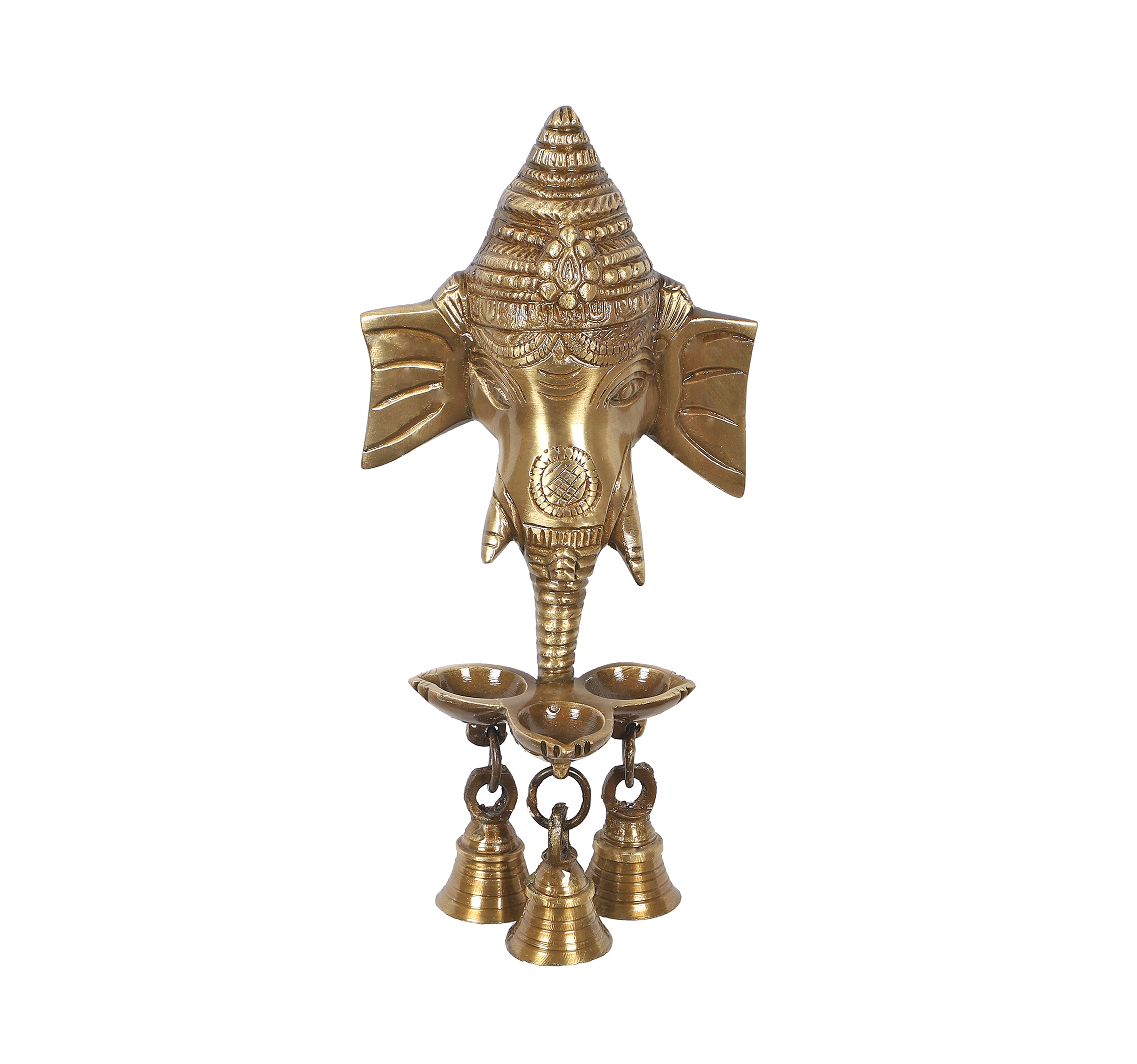 Brass Ganesha Wall Hanging Diya with Bells for Home Decor