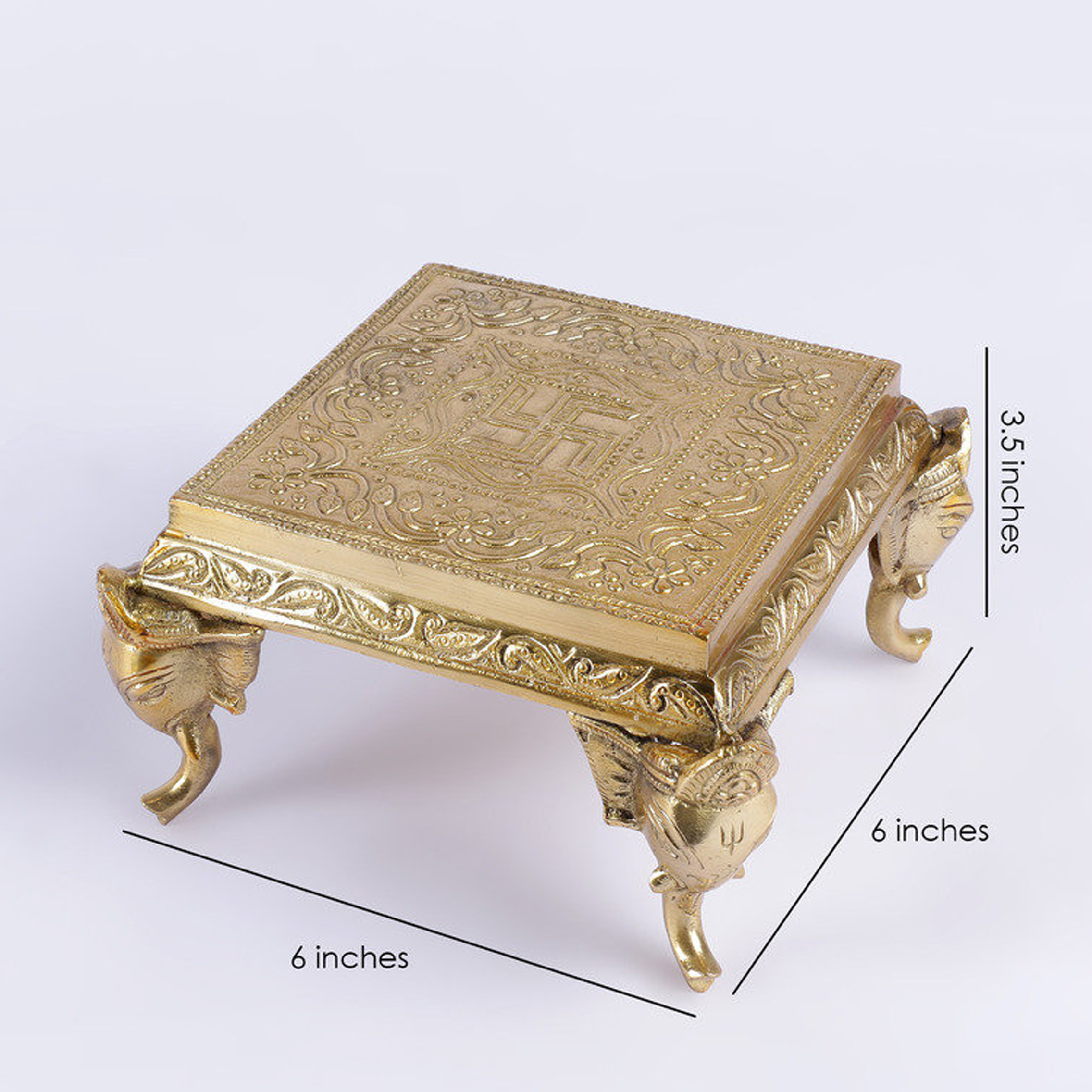 Brass Elephant Pillar Swastika Pooja Chowki