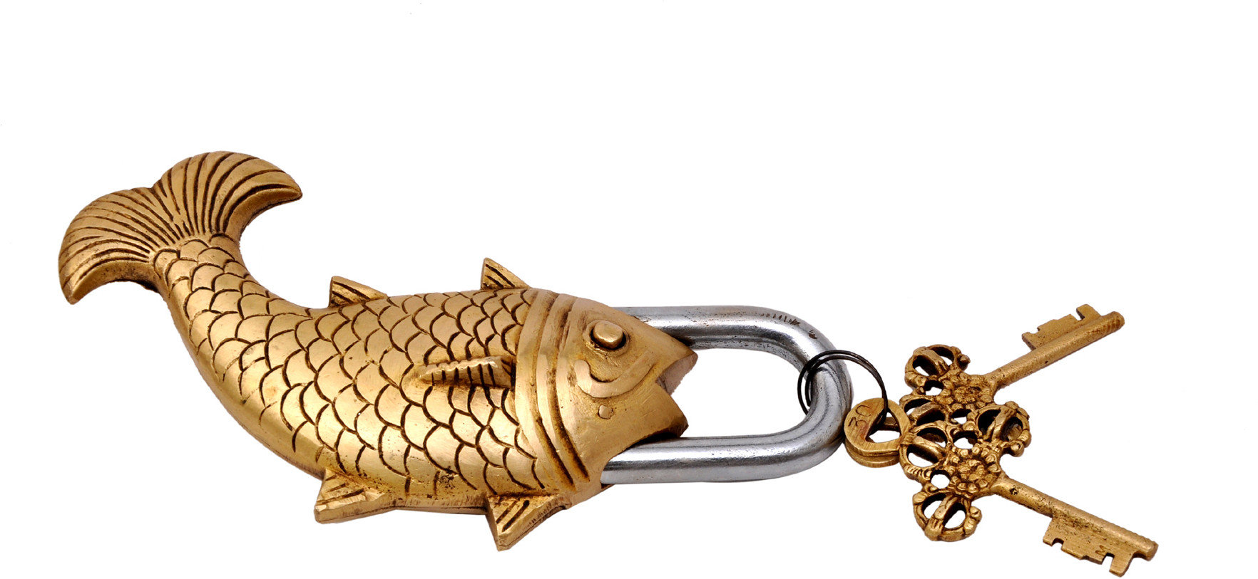 Golden Fish Design Functional Brass Lock with 2 Keys