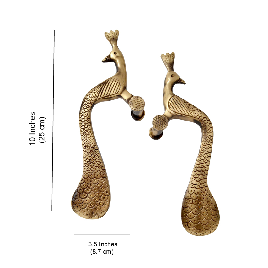 10 Inches Peacock Design Brass Door Handle Pair
