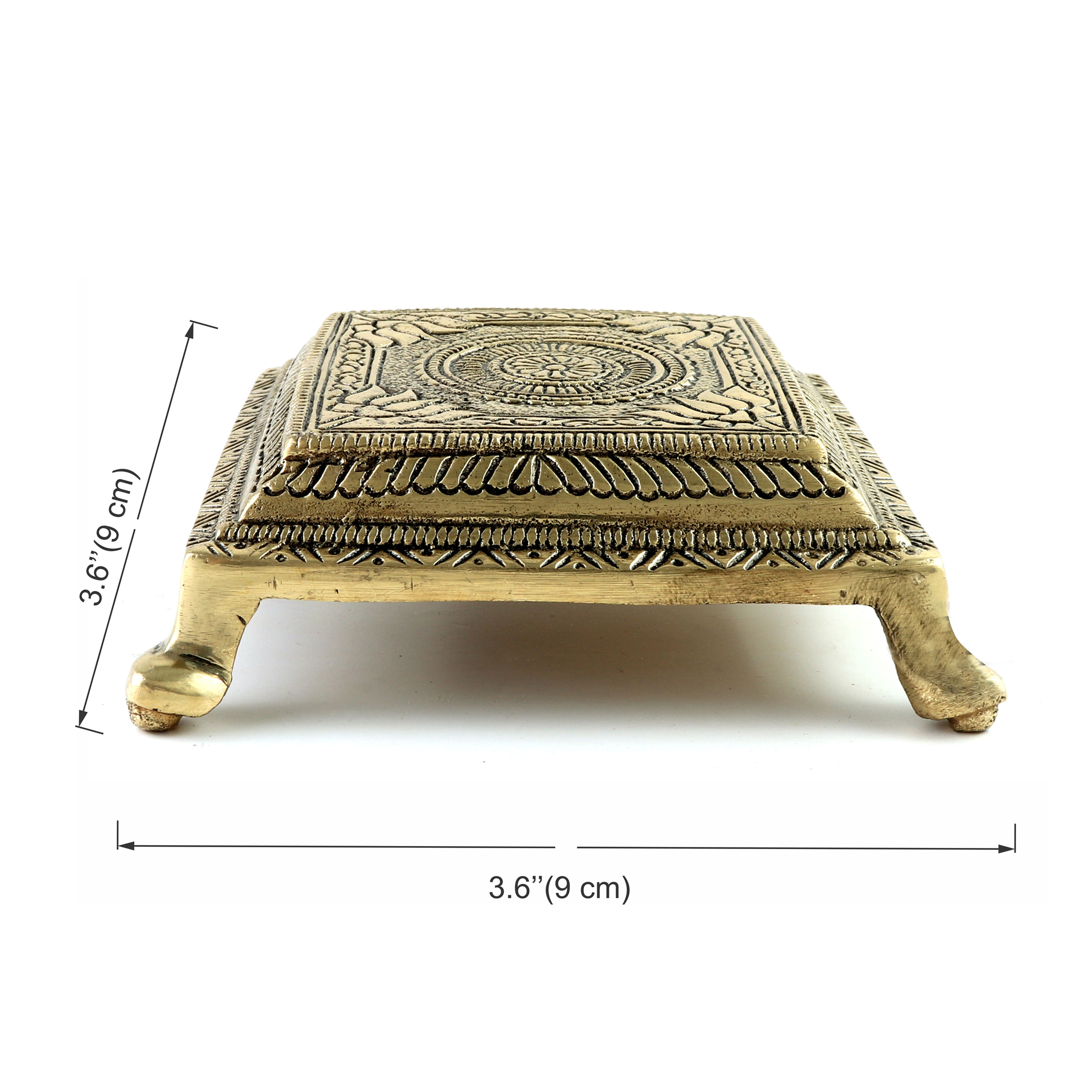 Lotus Engraved 3.5 Inches Brass Pooja Chowki