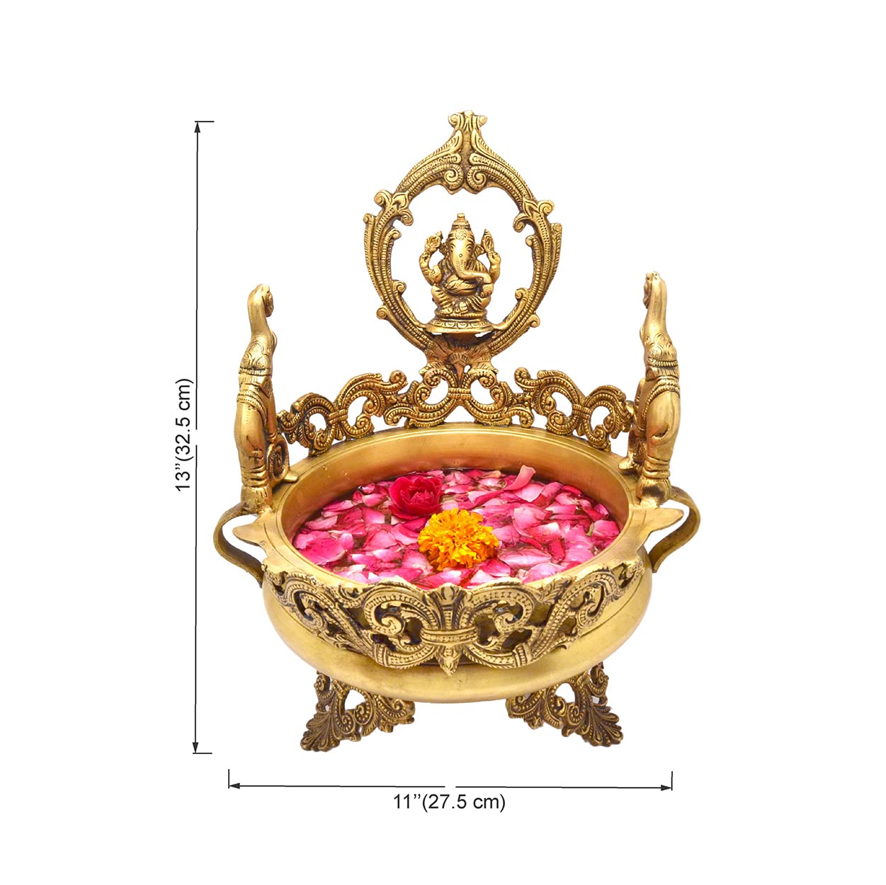 lephant Design Decorative Ganesha Traditional Urli Brass Bowl
