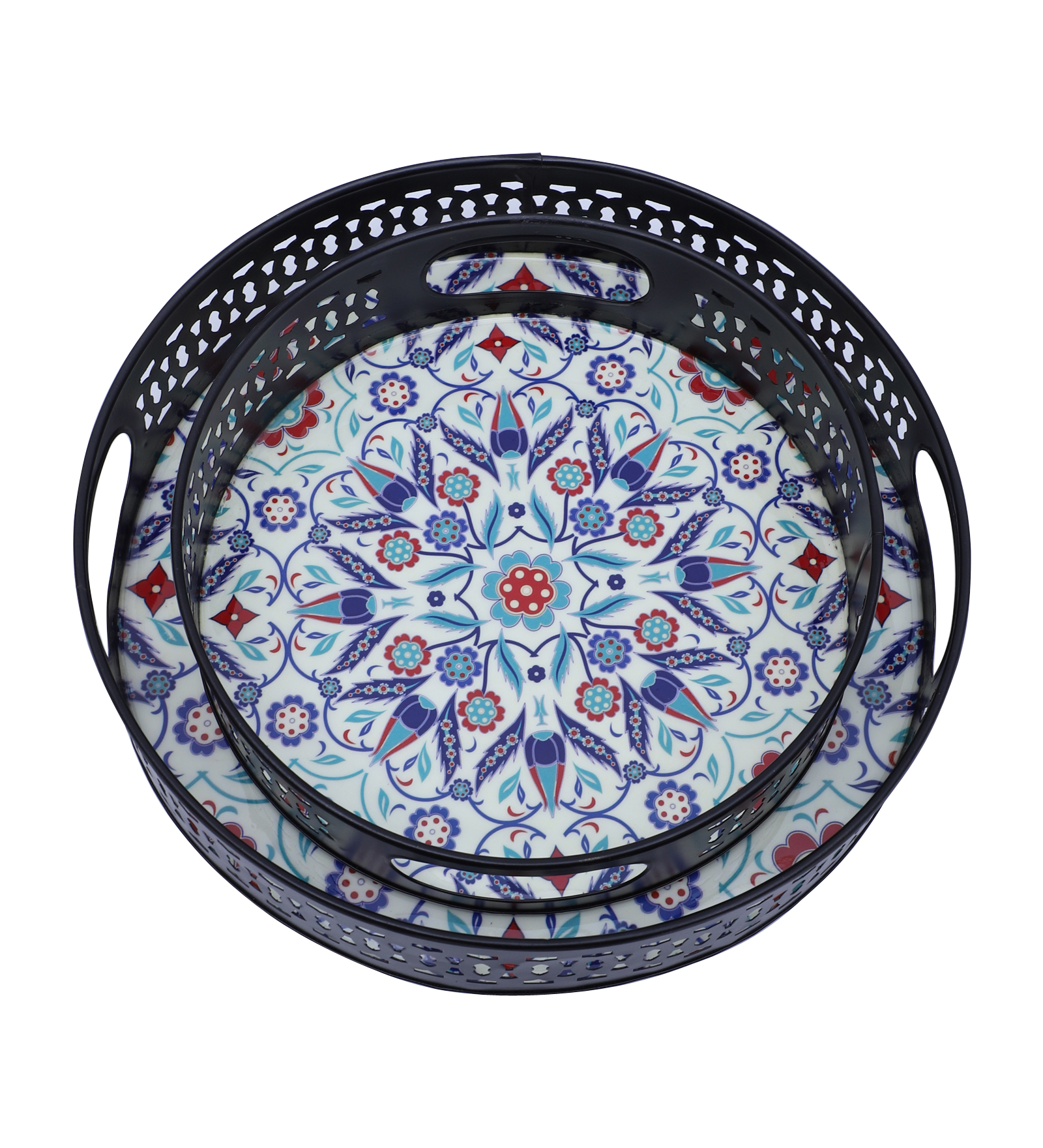 s Metal Ethnic Floral Design Serving Trays Set (8 Inches & 10 Inches)
