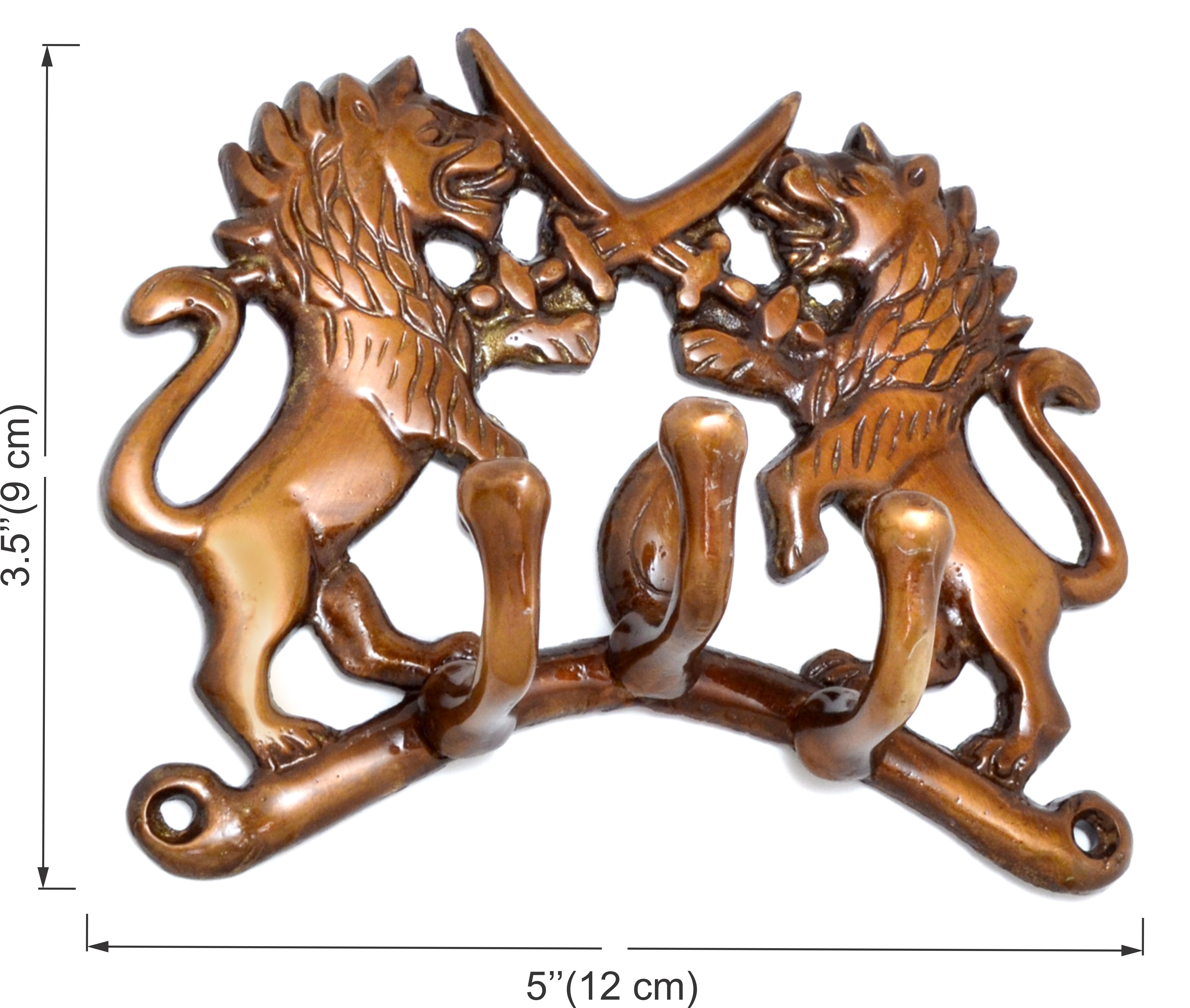 Brass Fighting Lions Key Holder Multicolor