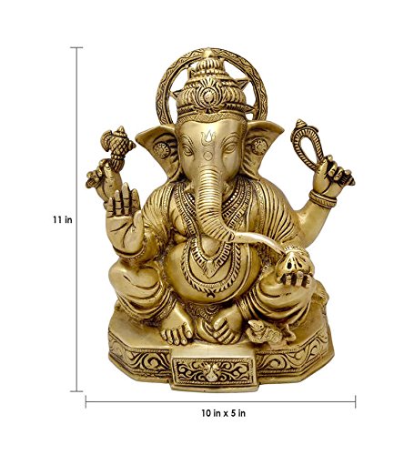 11 Inches Brass Lord Ganesha Statue, Brass Ganesha Idol