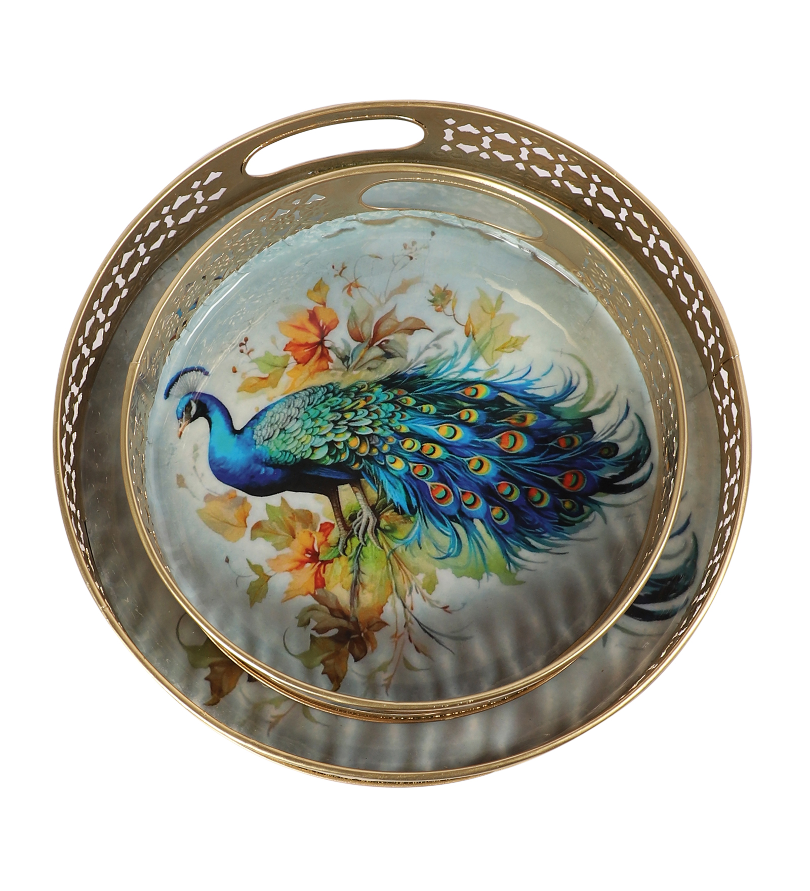 Peacock Design Serving Trays Set (8 Inches & 10 Inches)