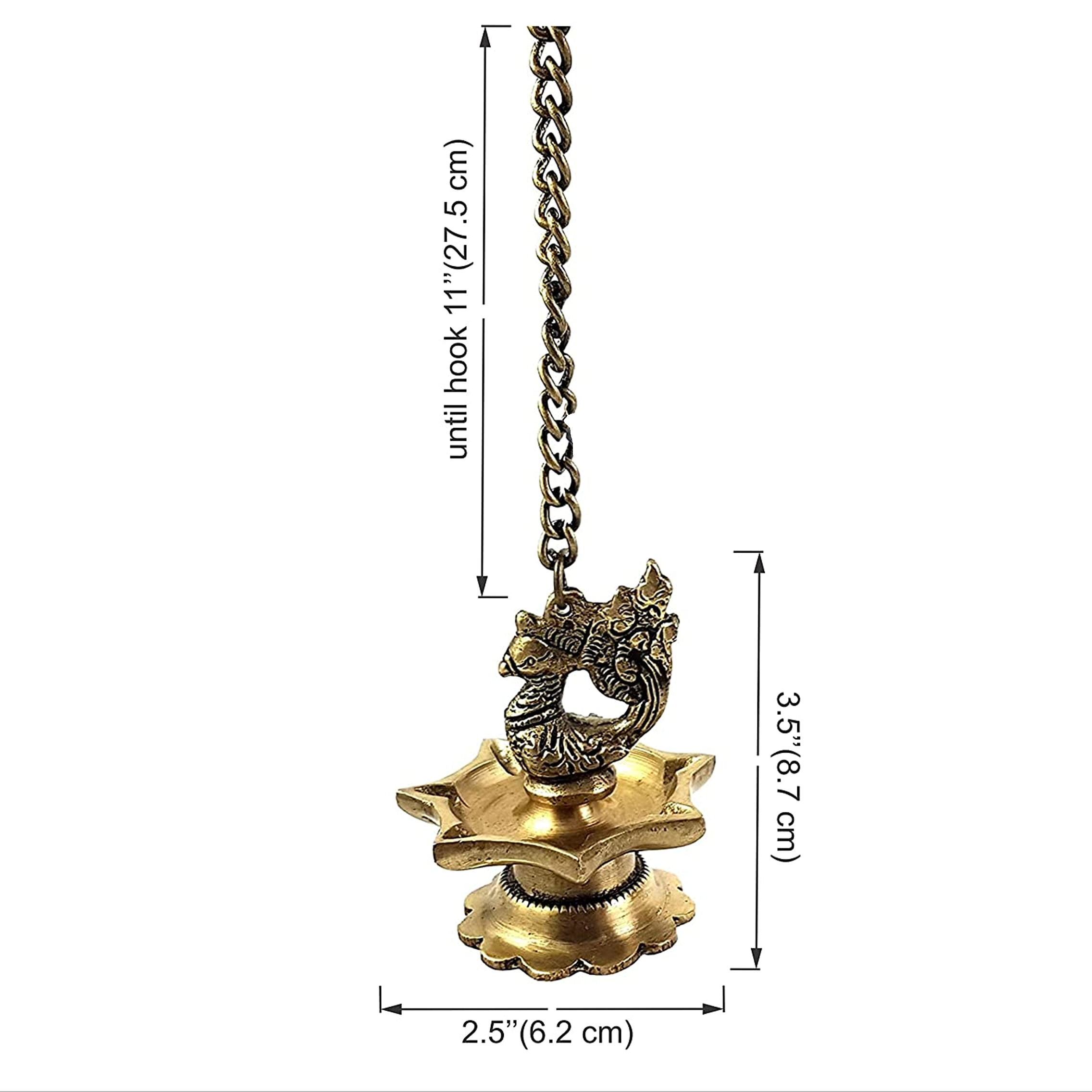 Brass Peacock Carved Hanging Diya Set