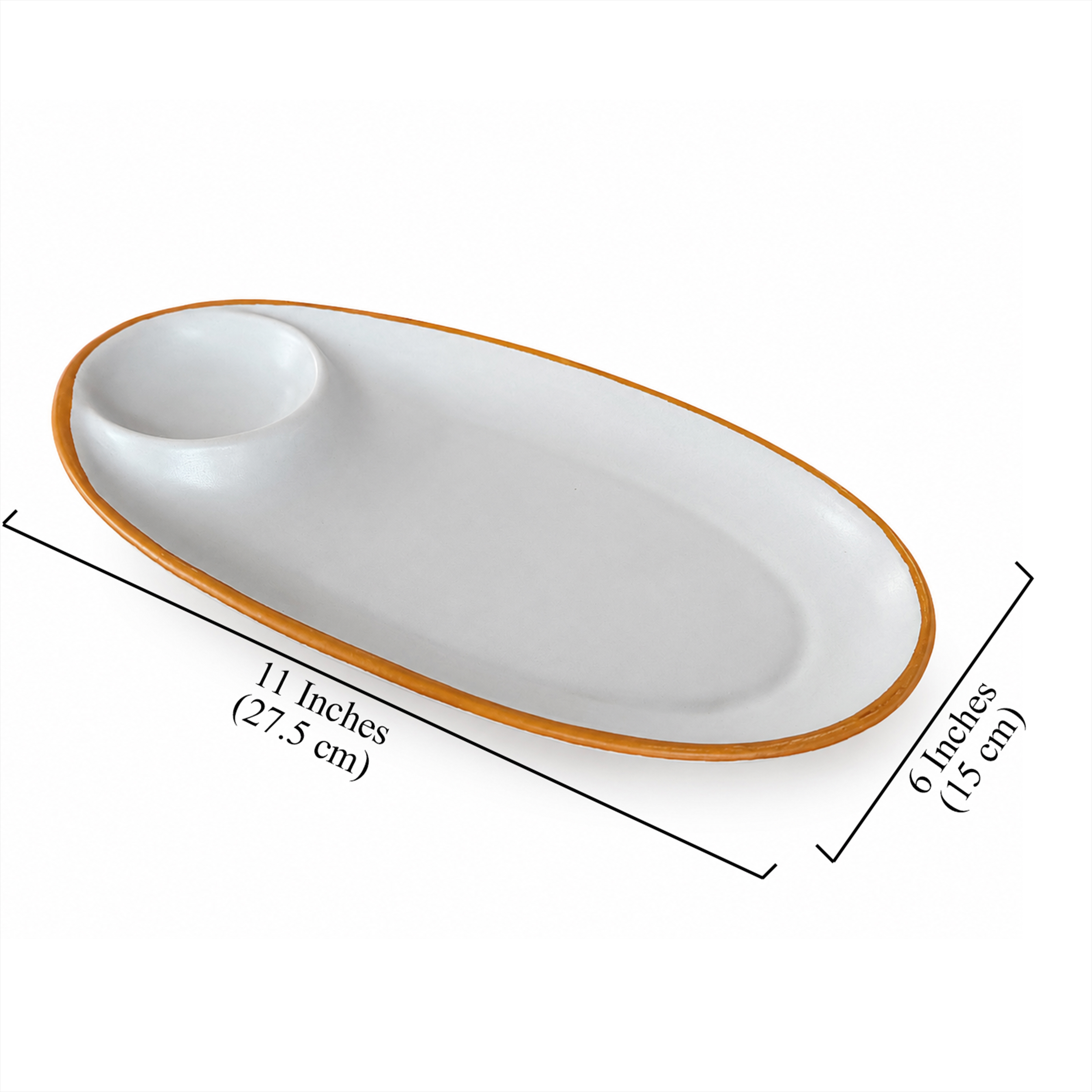 Oval Shaped Ceramic Serving Platter with Built-in Dip Bowl