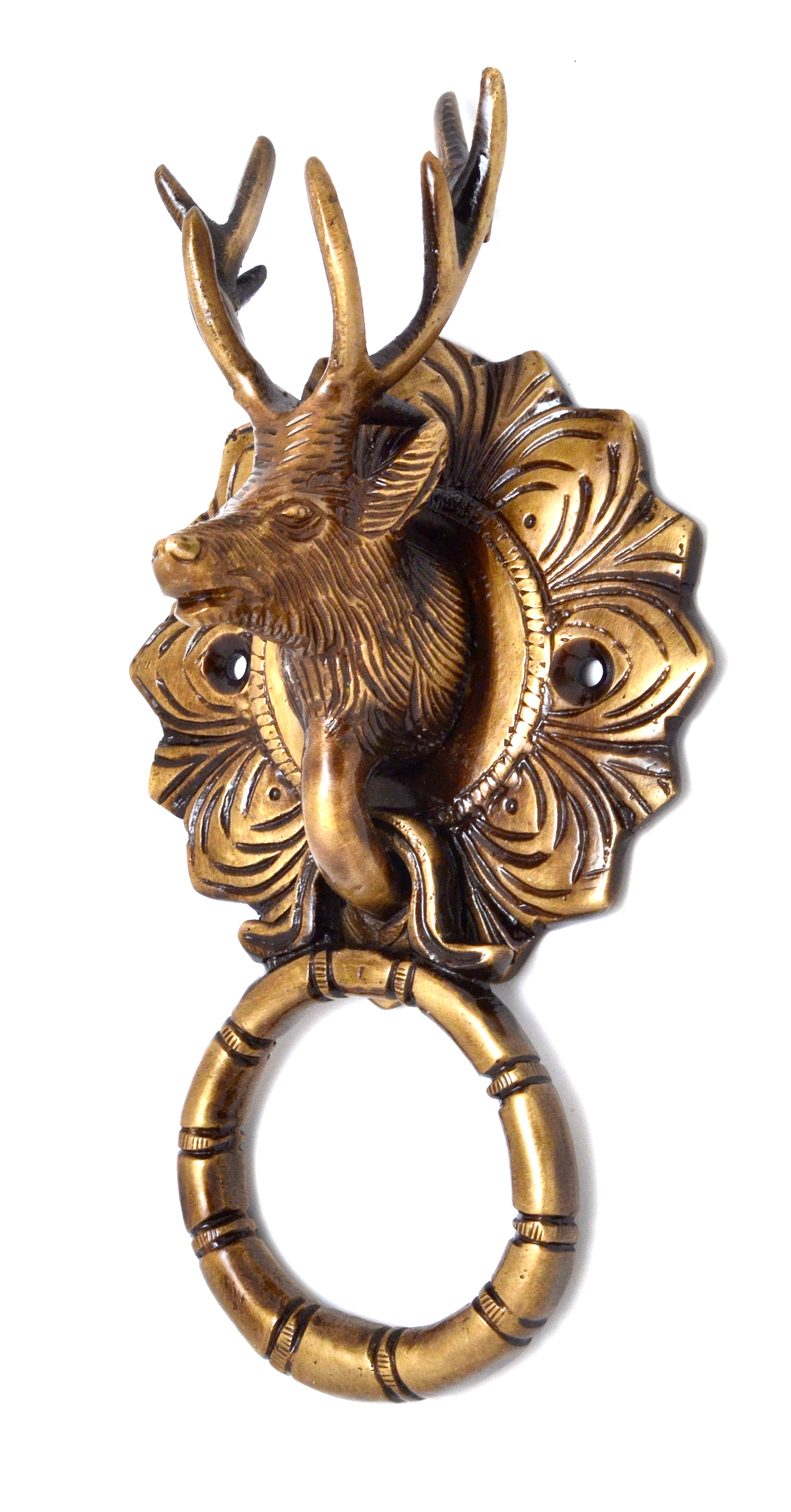Reindeer Face Brass Door Knocker
