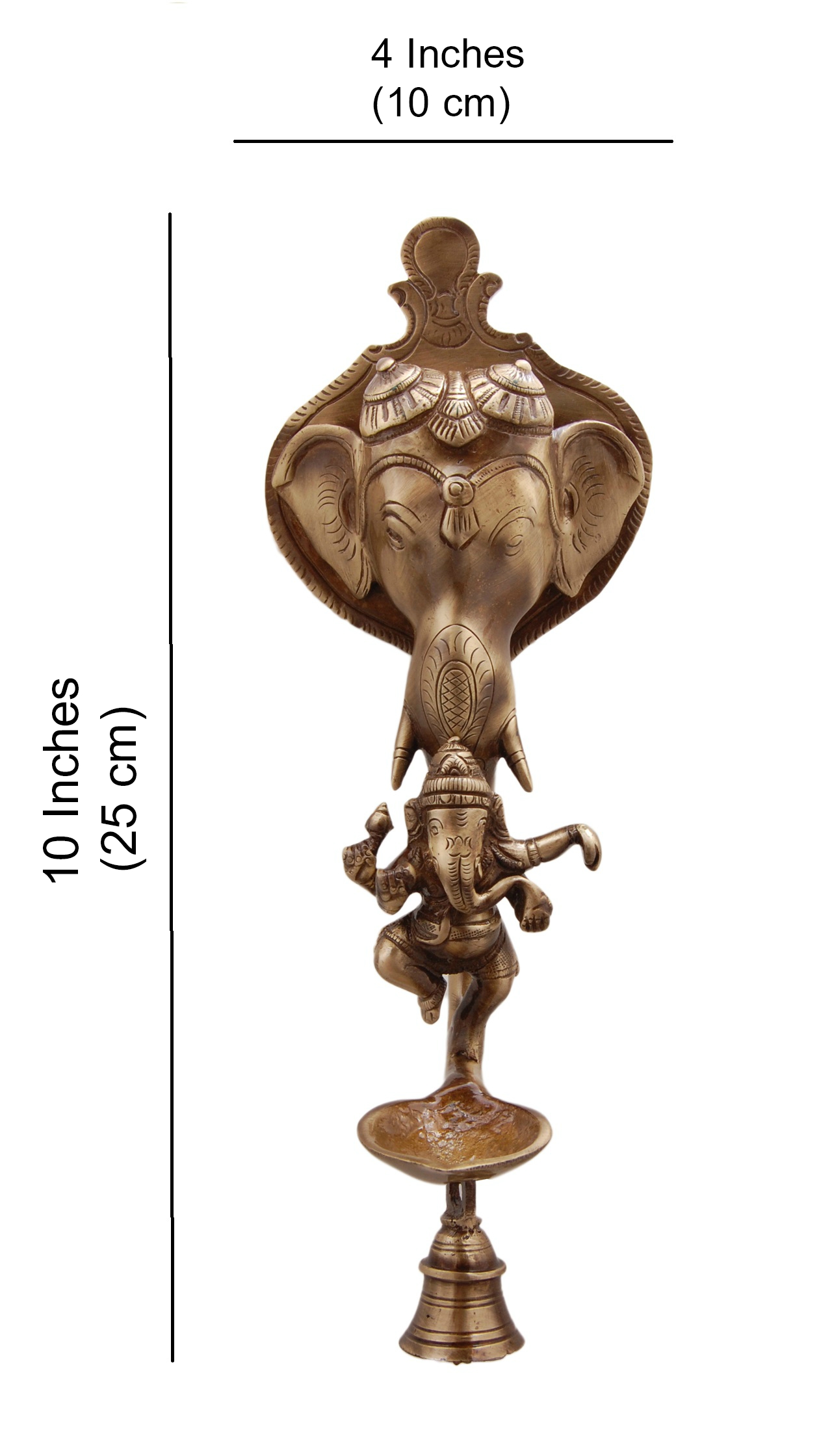 Two Moustaches Brass Ganesh wall Hanging Deepak with bell
