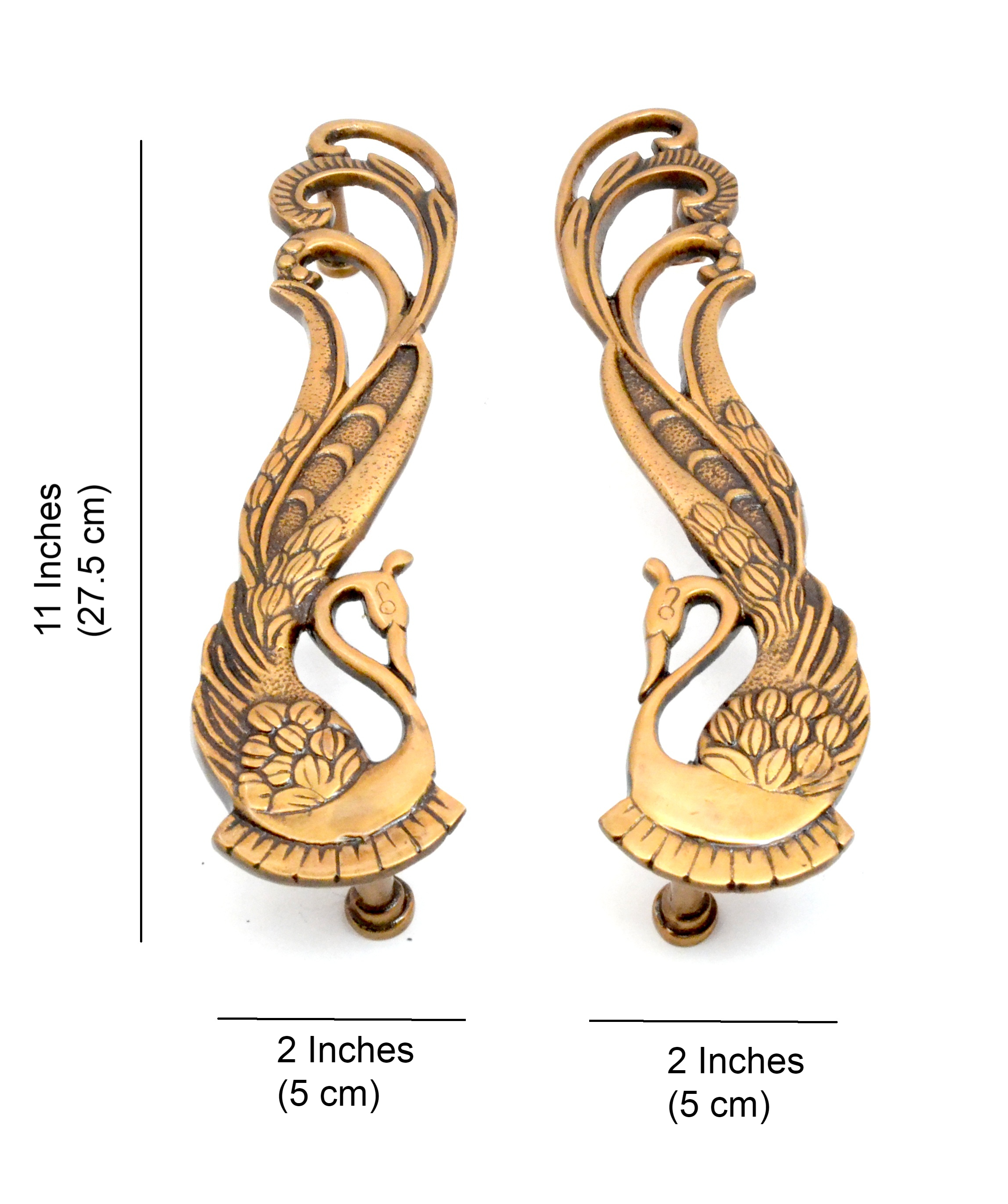 Peacock Design 11 Inches Brass Door Handle Pair for Main Door