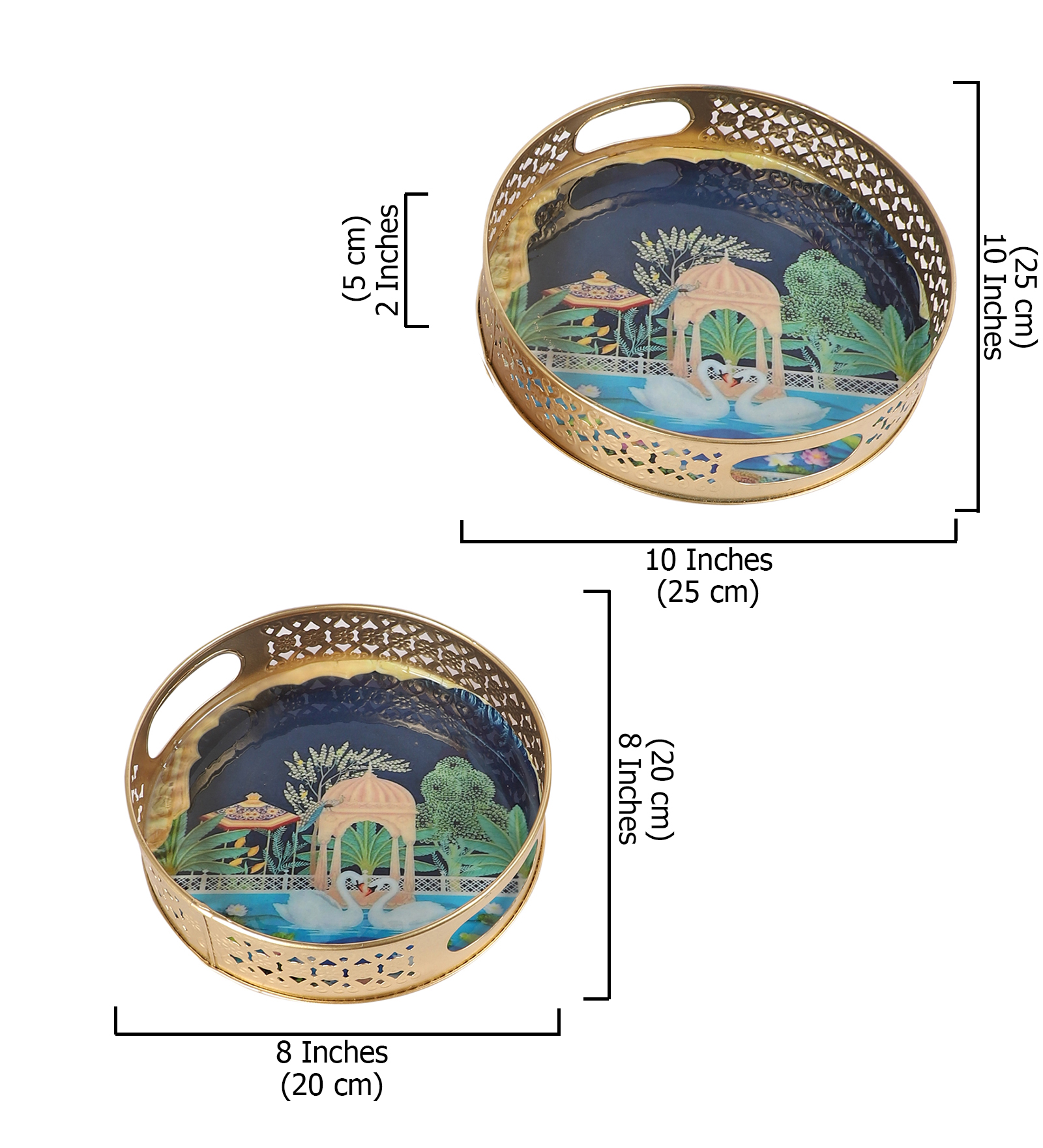 Luxurious Kissing Swan Pair Design Serving Trays Set (8 Inches & 10 Inches)