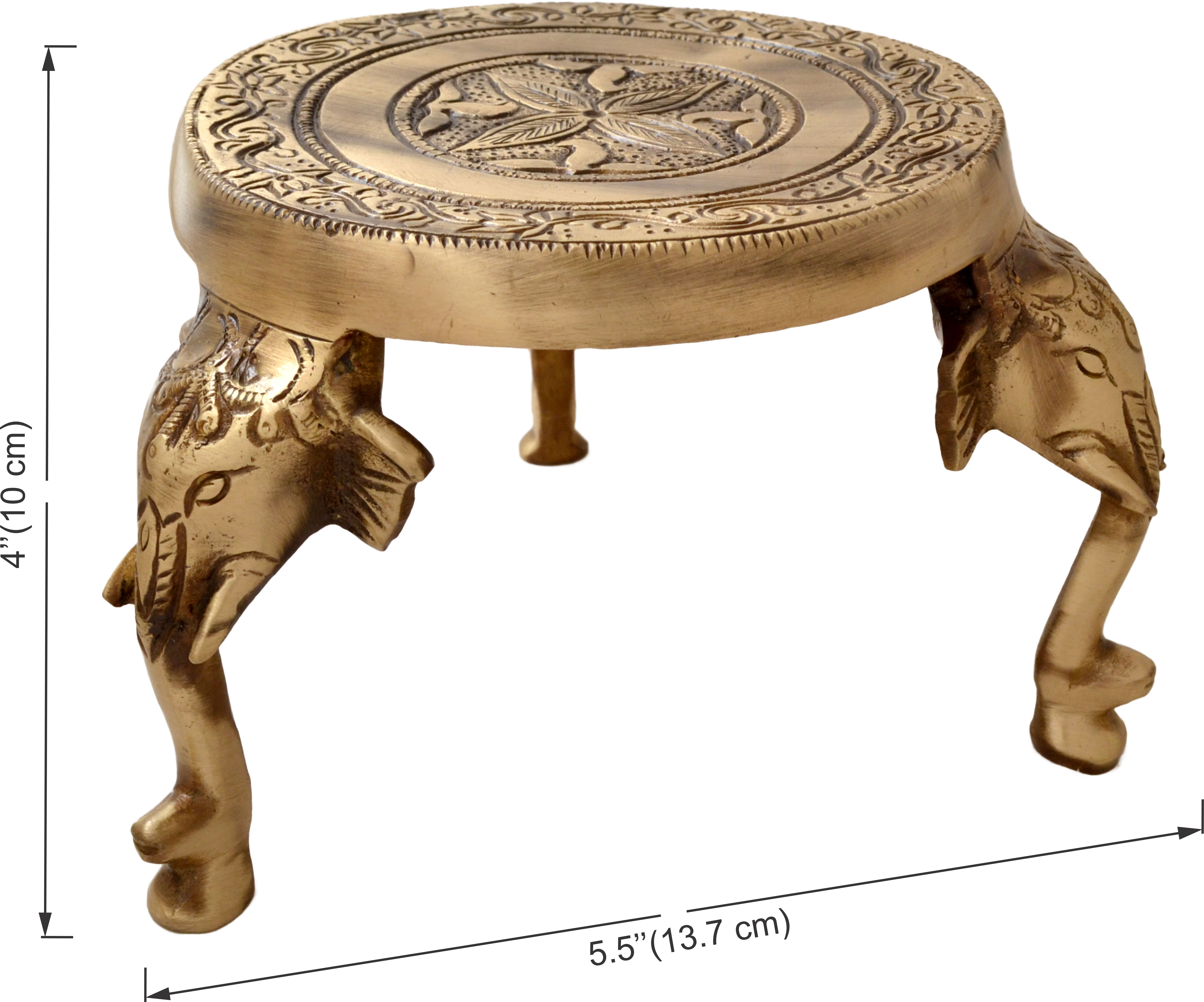 Elephant Pillars Design Brass Pooja Chowki