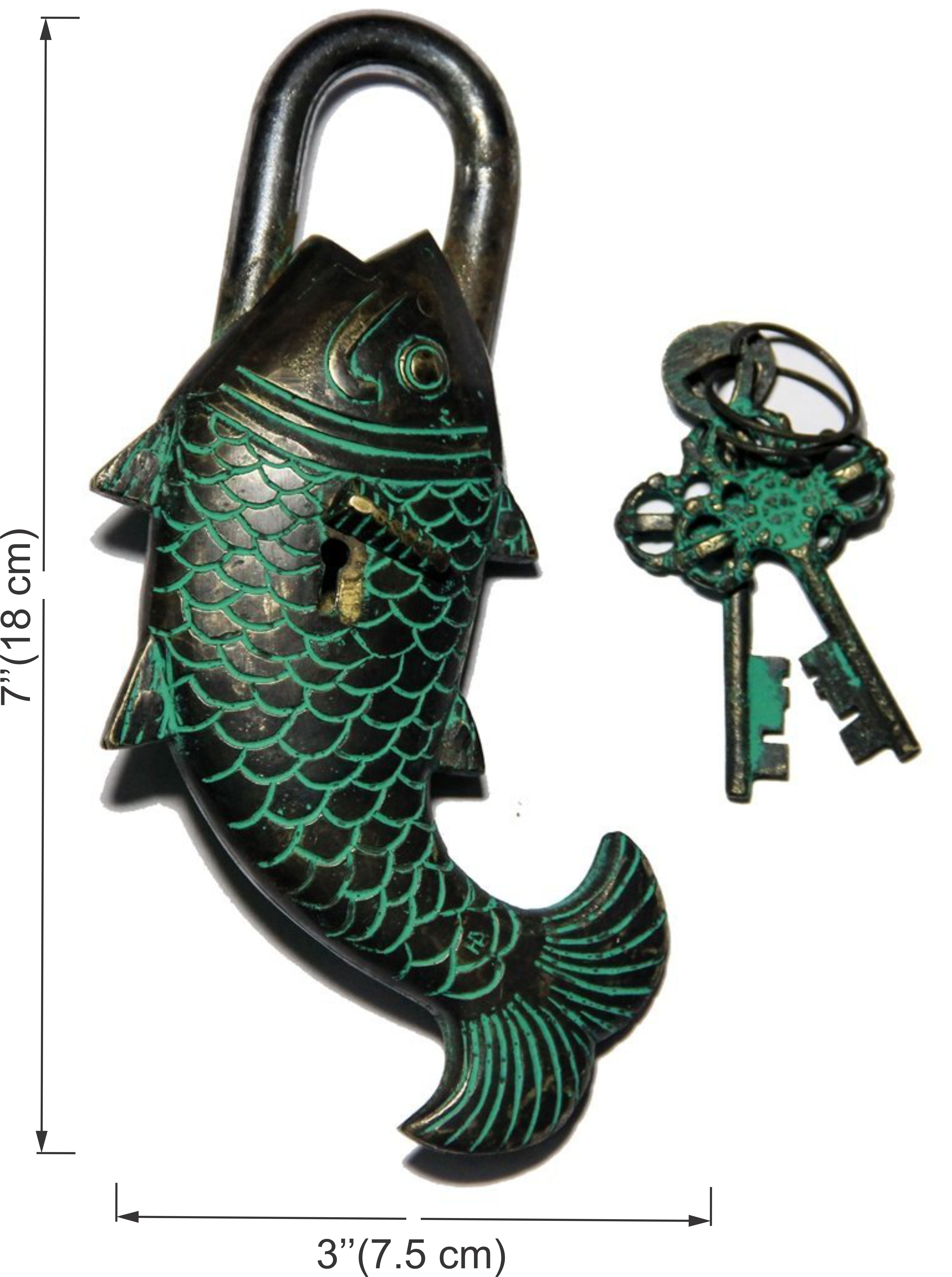 Fish Design Functional Brass Lock with 2 Keys