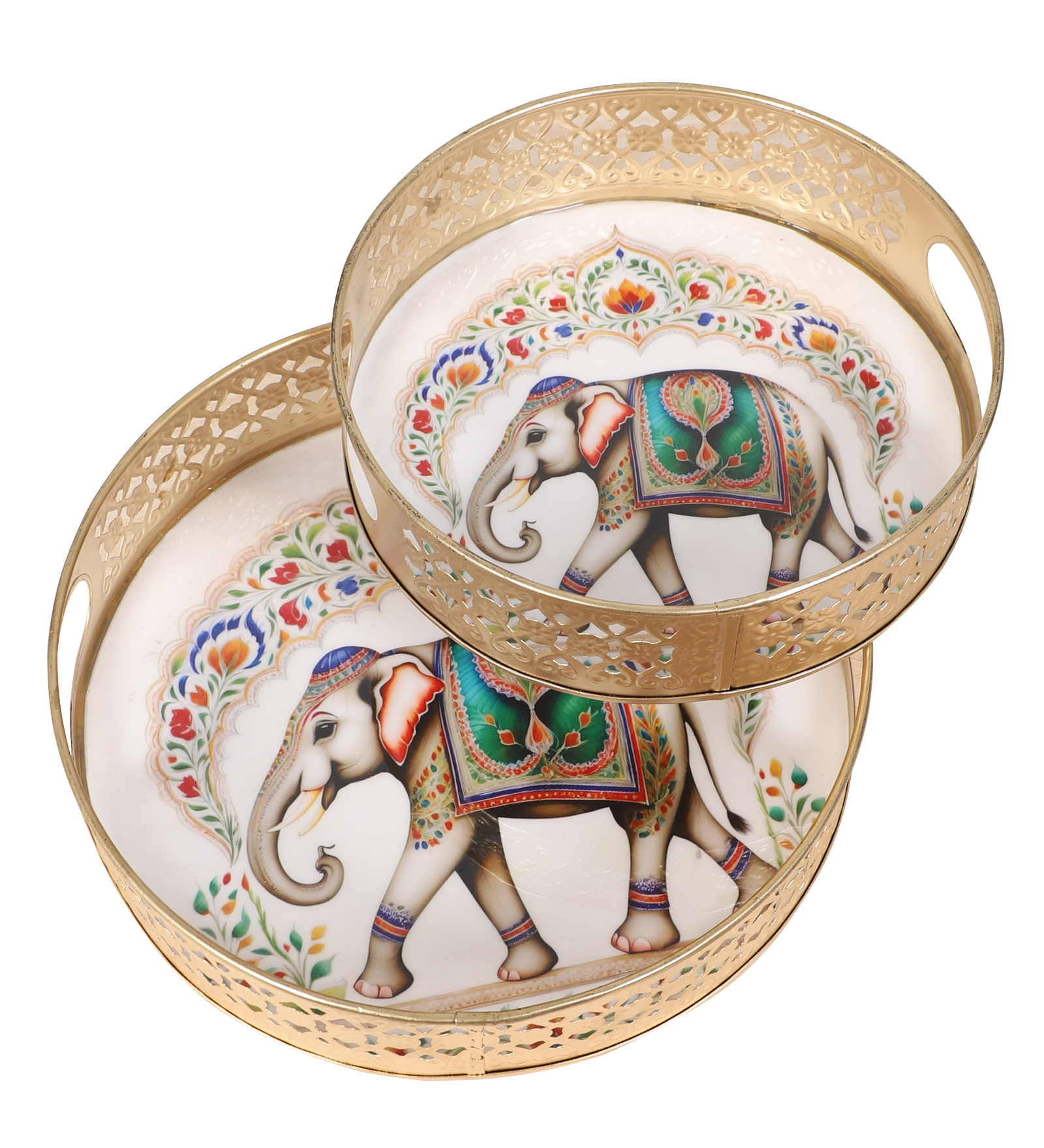 Indian Elephant Design Serving Trays Set (8 Inches & 10 Inches)