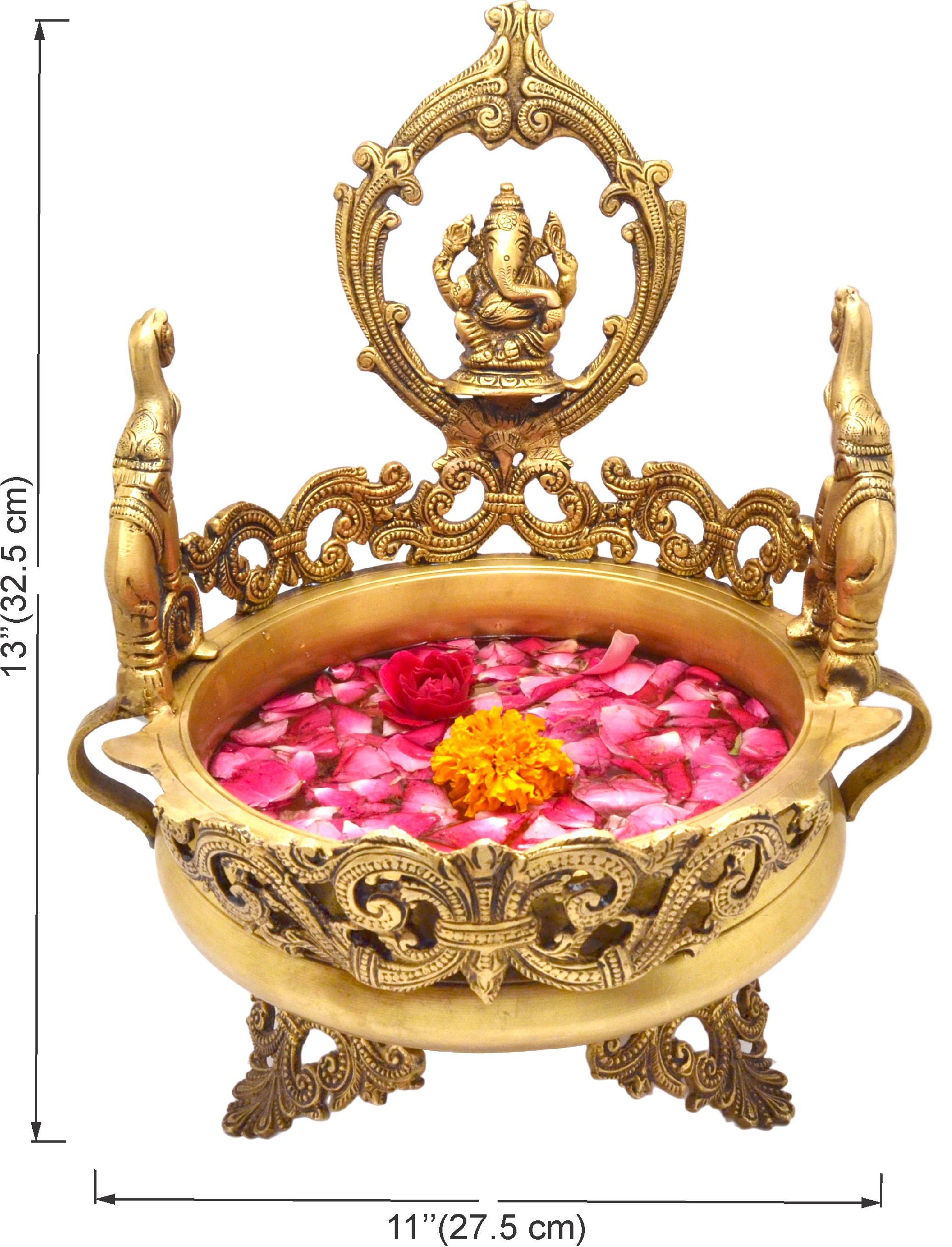 Elephant Design Decorative Ganesha Brass Urli