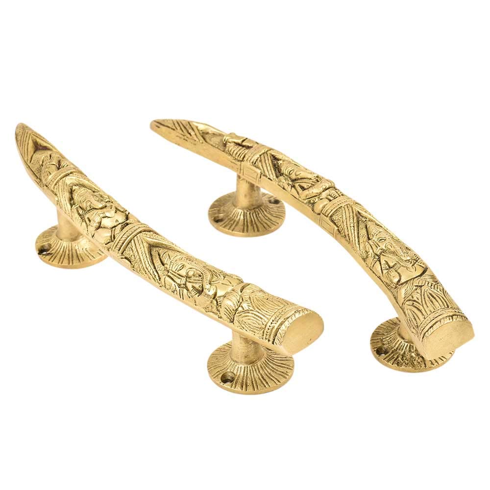 Tuskar Style Ganesha Carving Brass Door Handle Pair