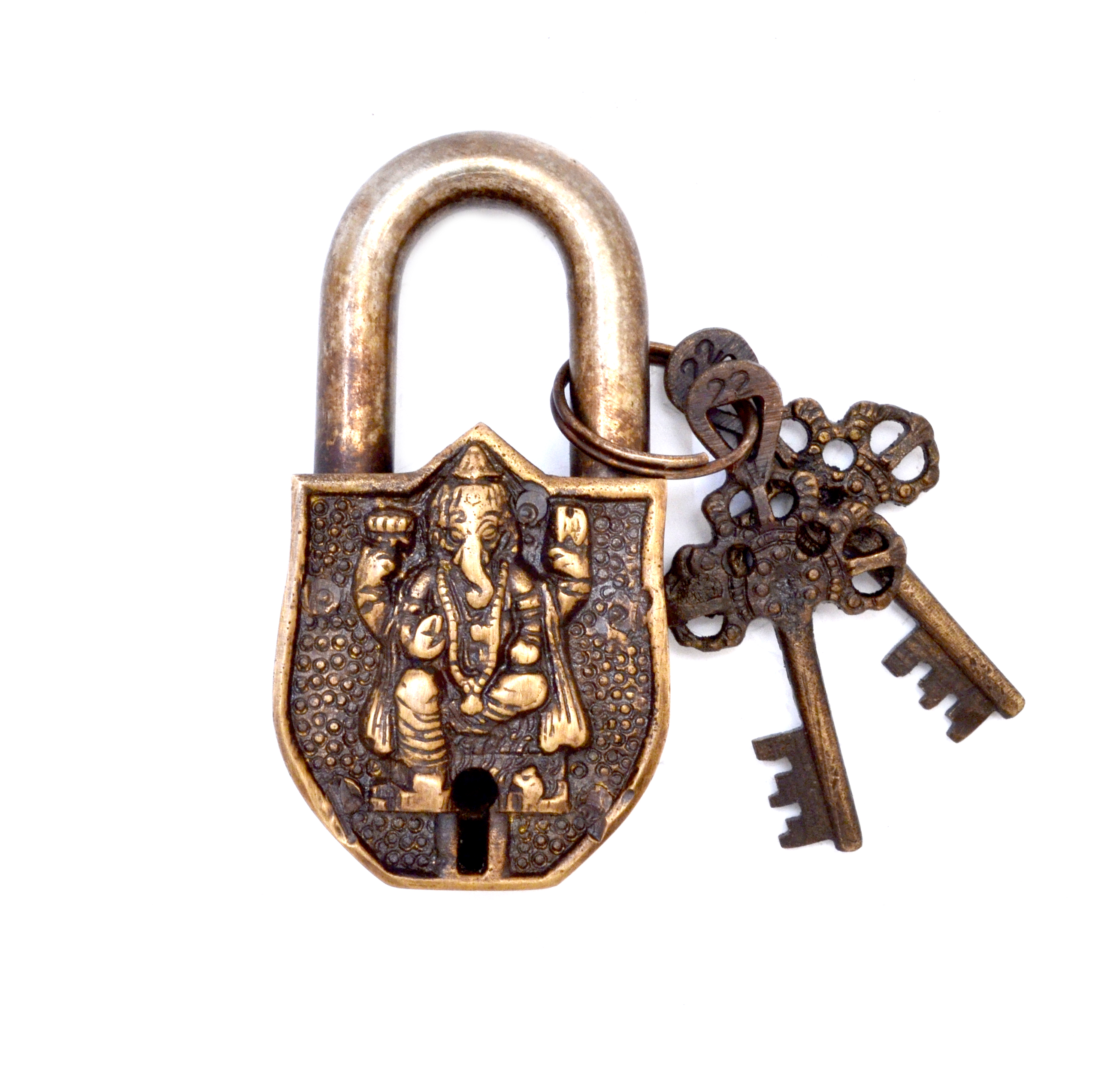 Ganesha Design Functional Brass Lock with 2 Keys