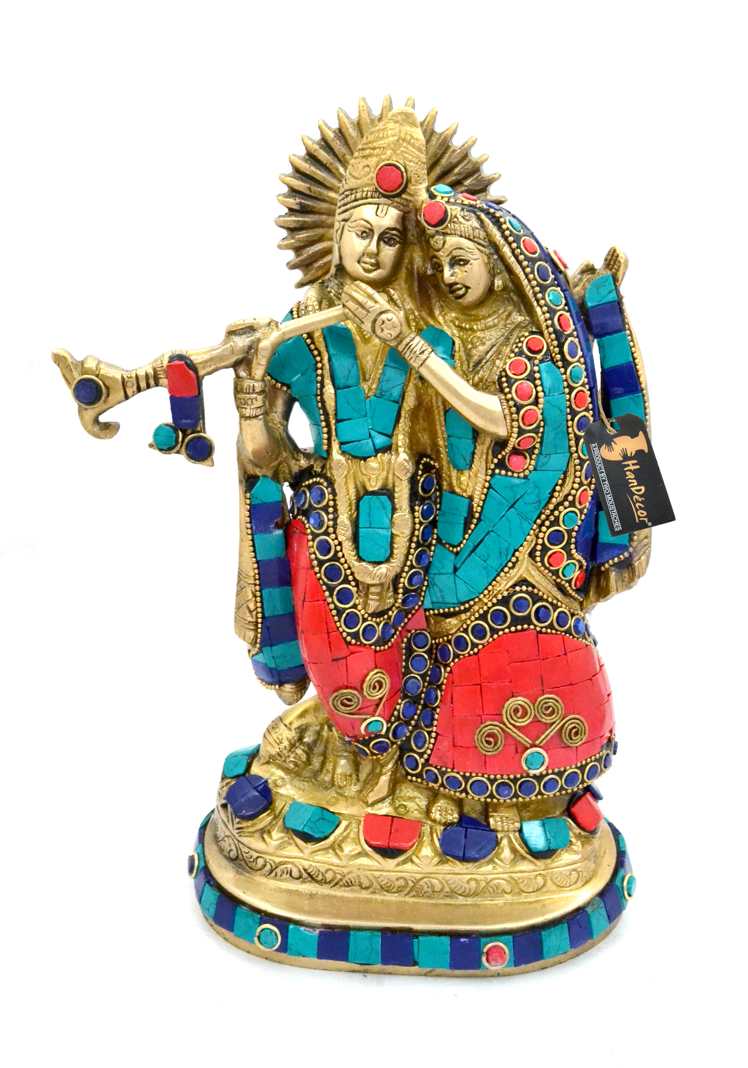 Brass Radha Krishna Gemstone Work