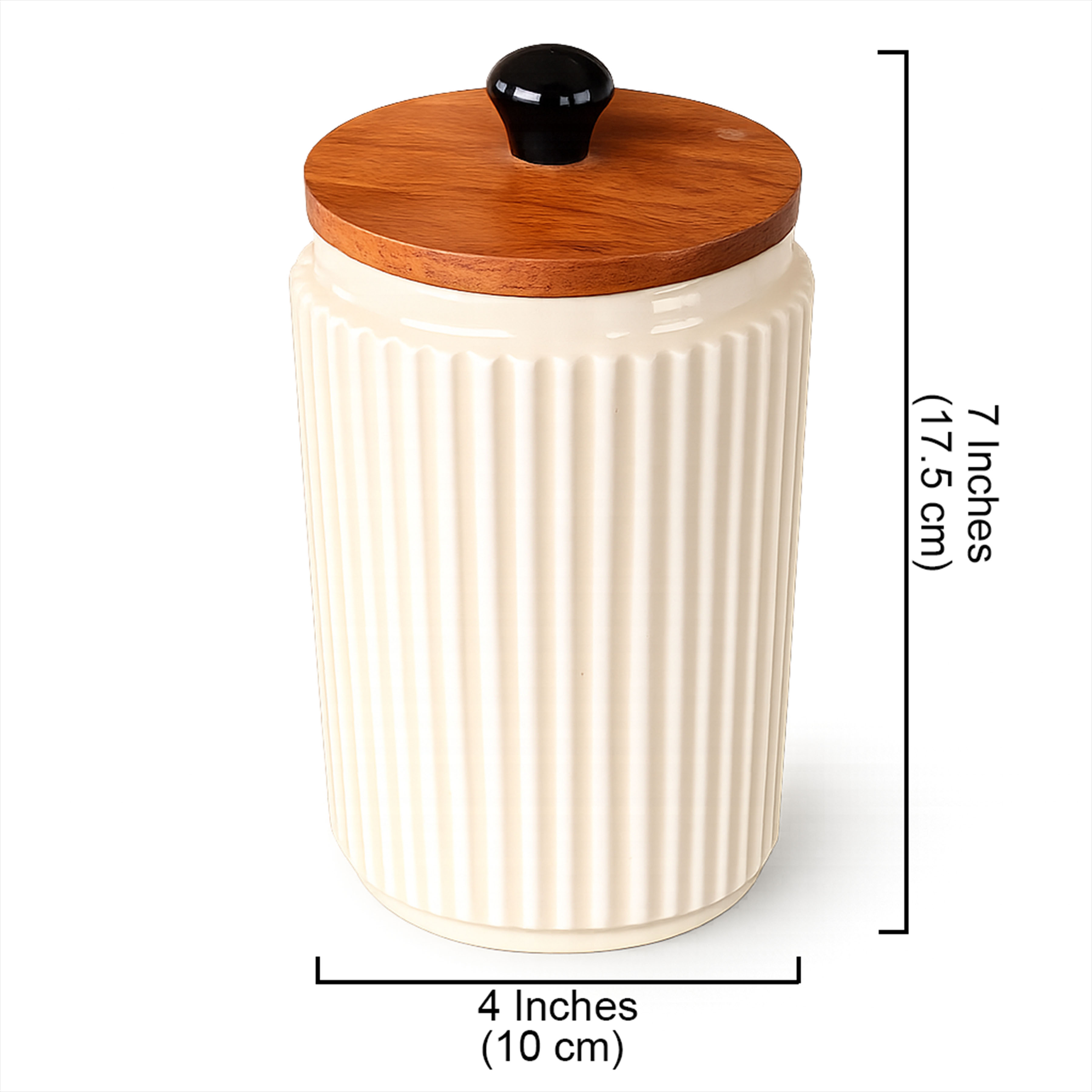 Ribbed Ceramic Storage Jar with Wooden Lid & Spoon
