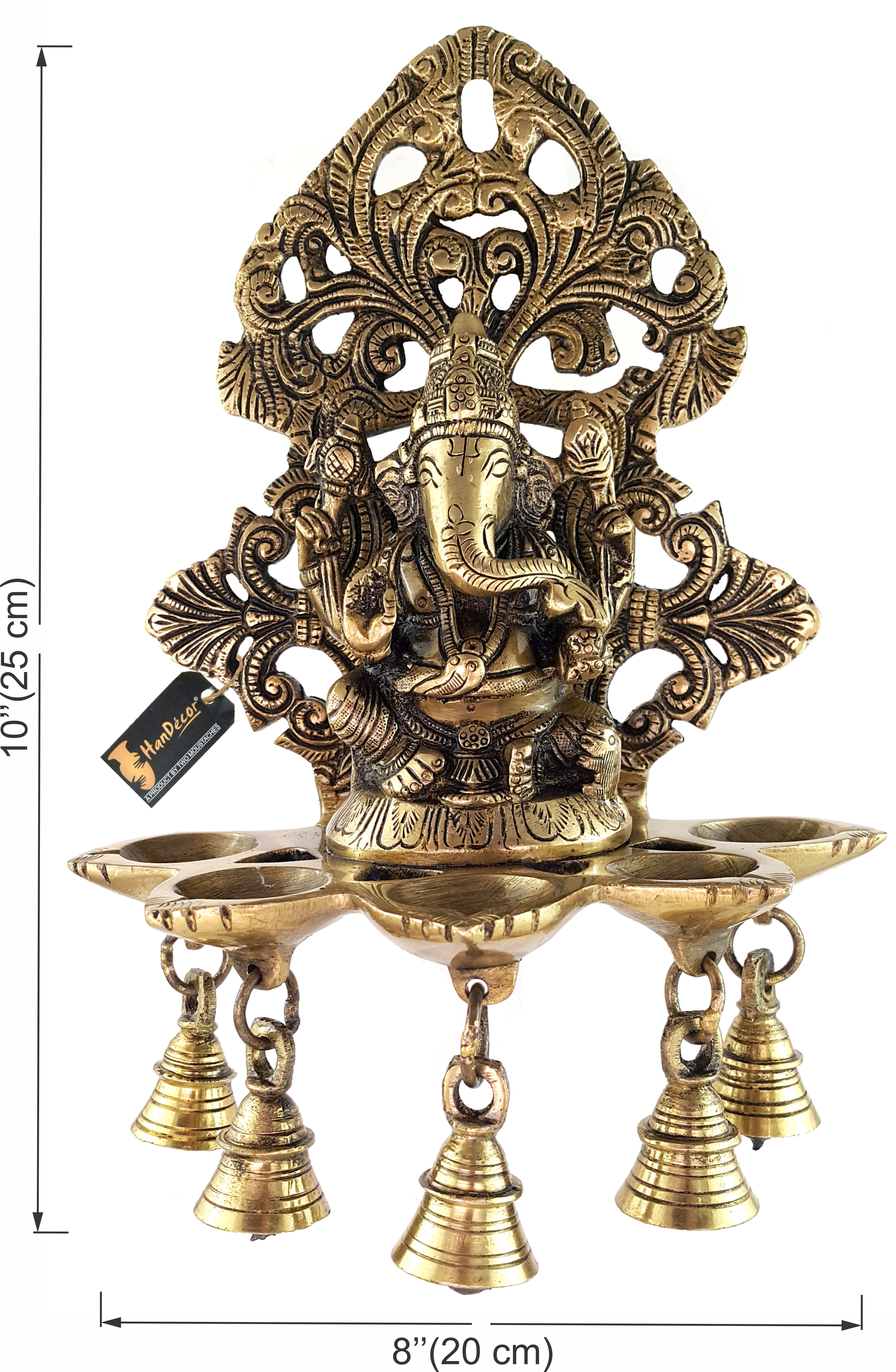 Brass Panchdeep Ganesha Hanging with Bells