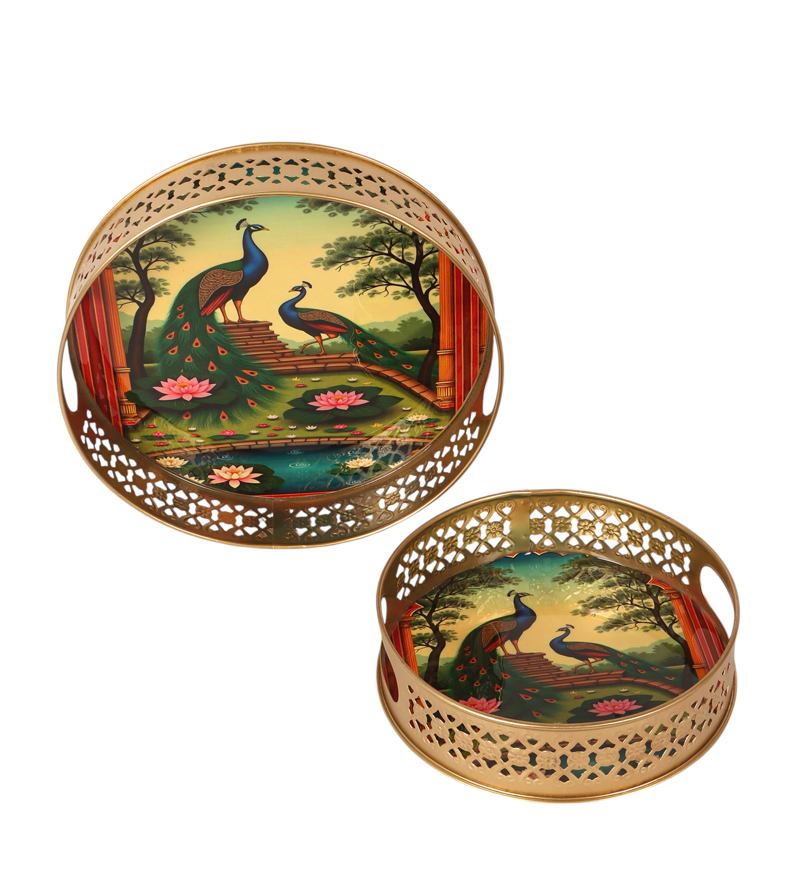 Peacock Pair Design Serving Trays Set