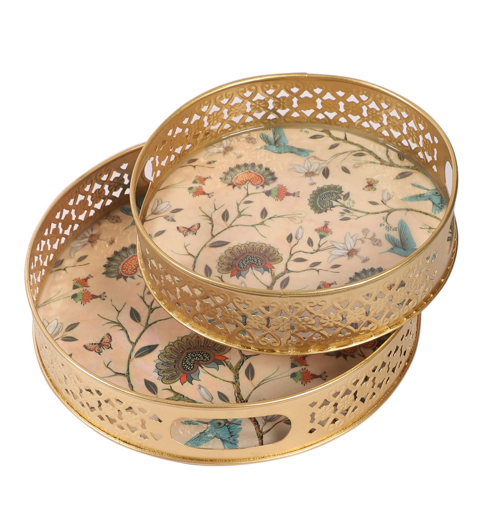 Sparrows and Tree Design Serving Trays Set