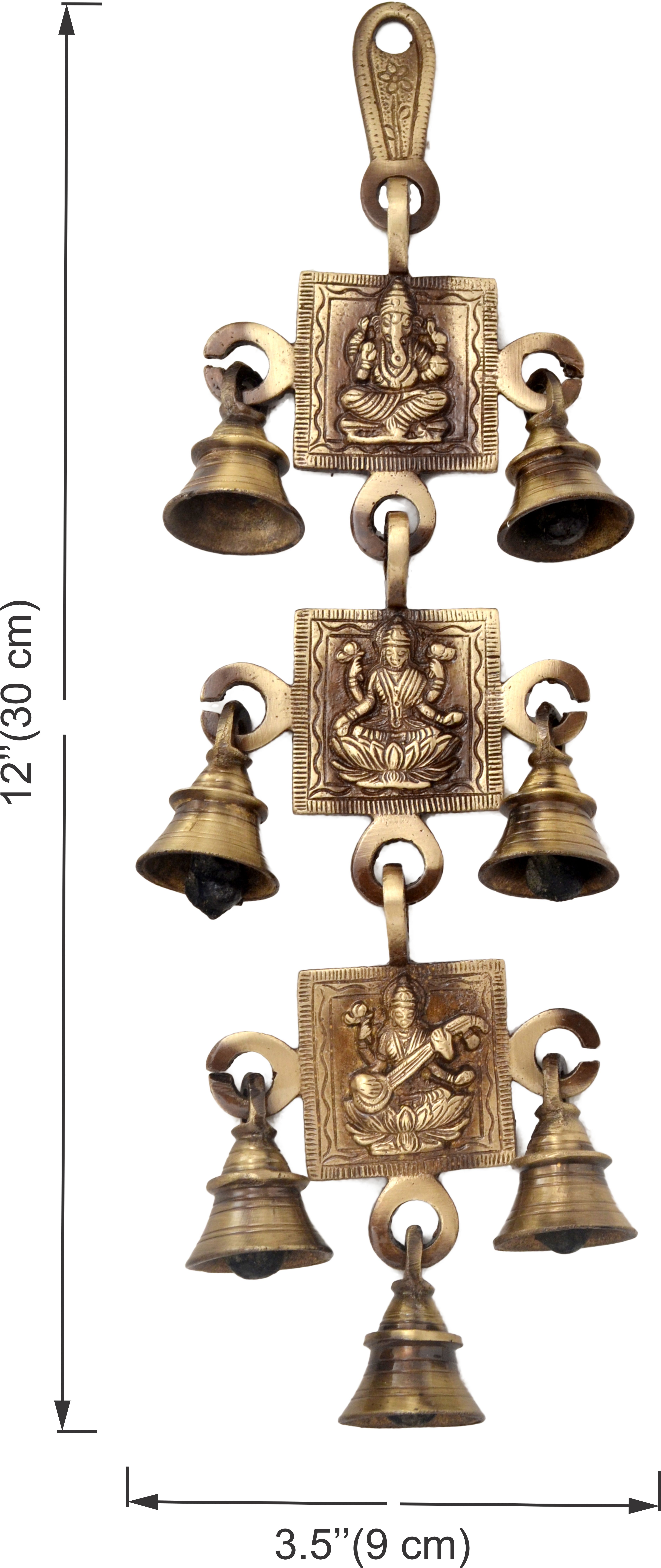 Ganesh Laxmi Saraswati Brass Hanging Bells