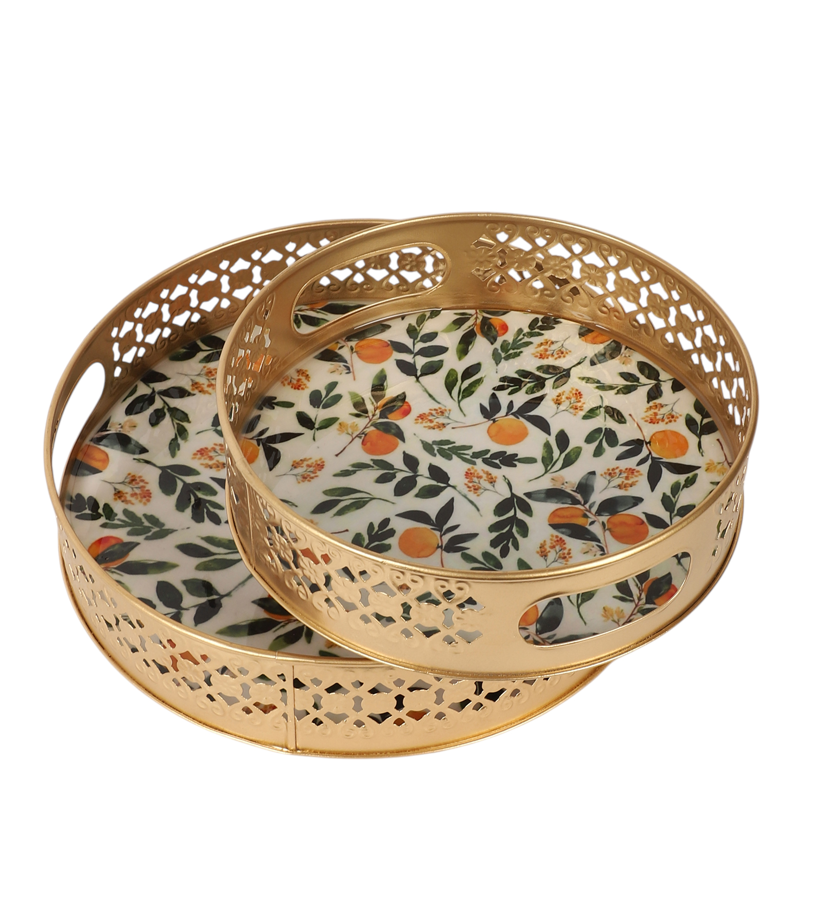 Metal Elephants Design Round Serving Trays Set