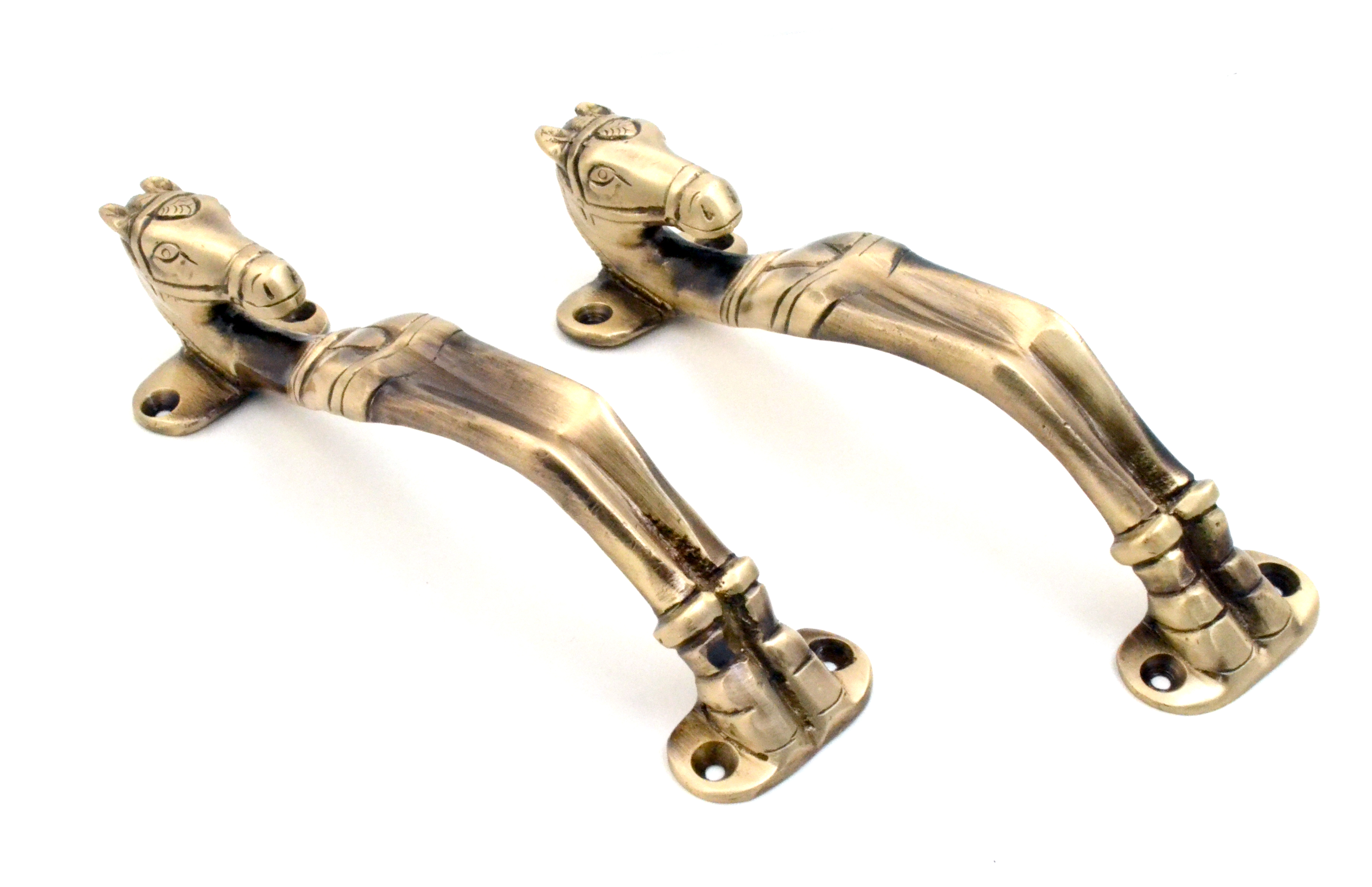 Horse Head Design Brass Door Handle Pair