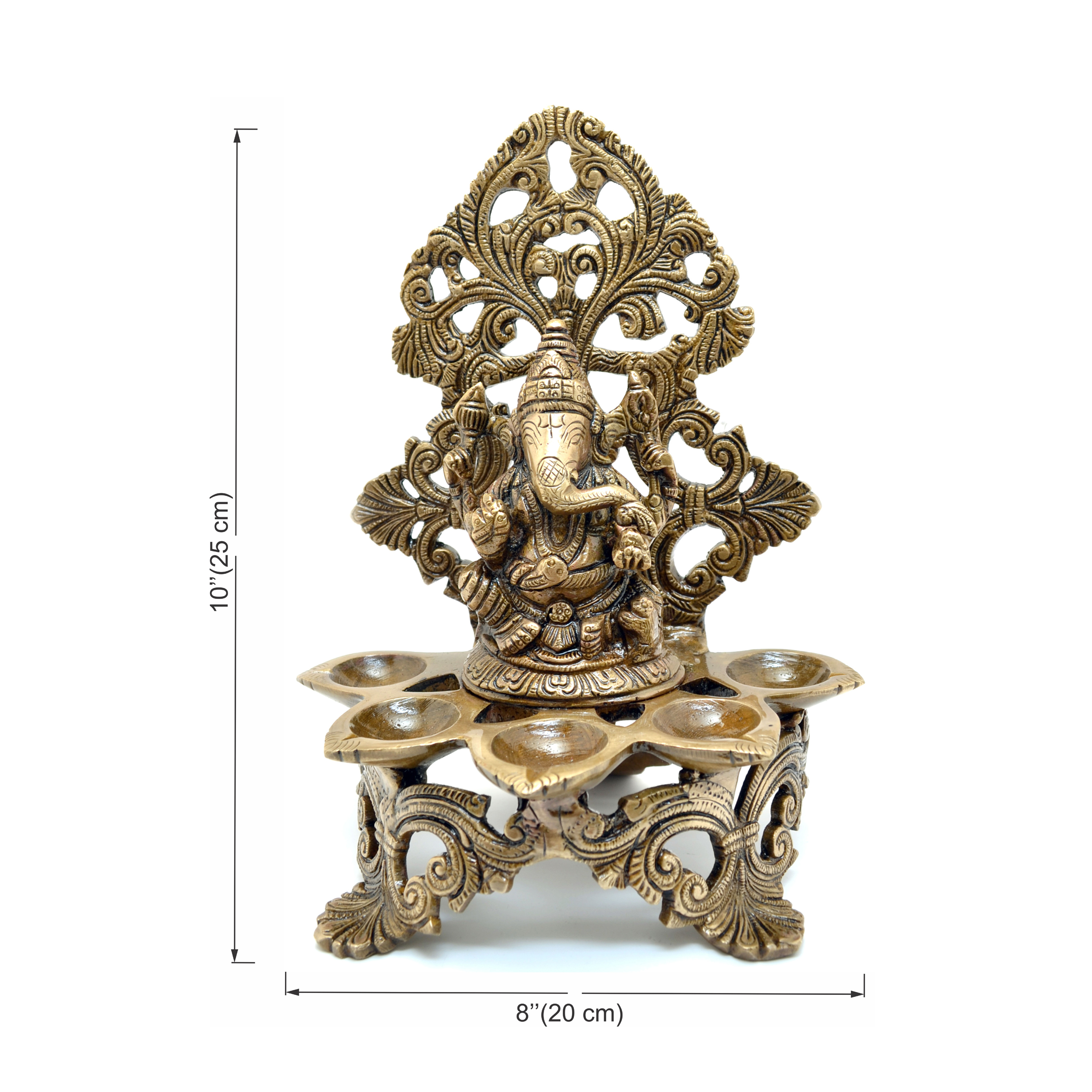 Brass Panchdeep Ganesha Carving Diya