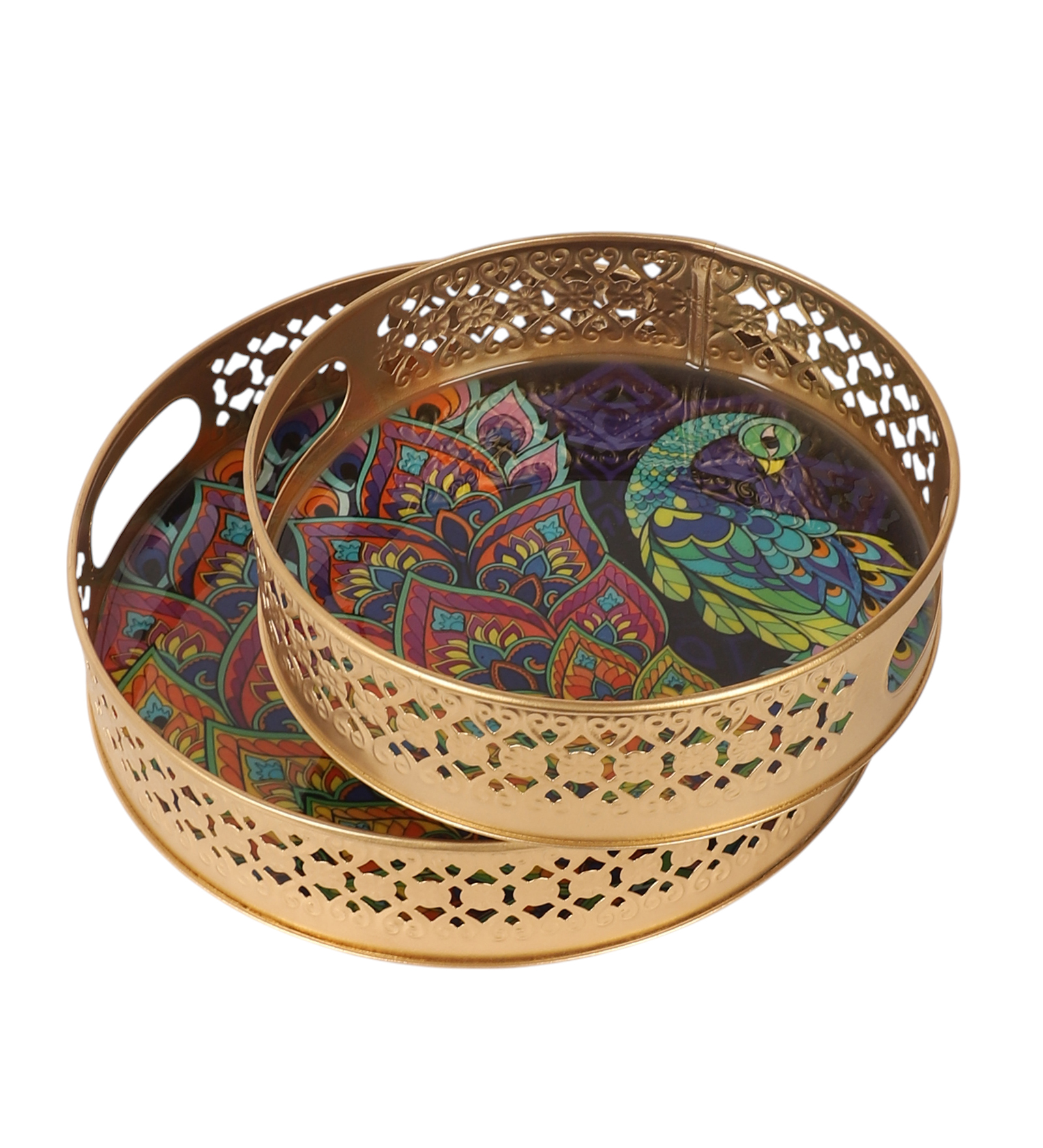 Ethnic Indian Peacock Design Serving Trays Set