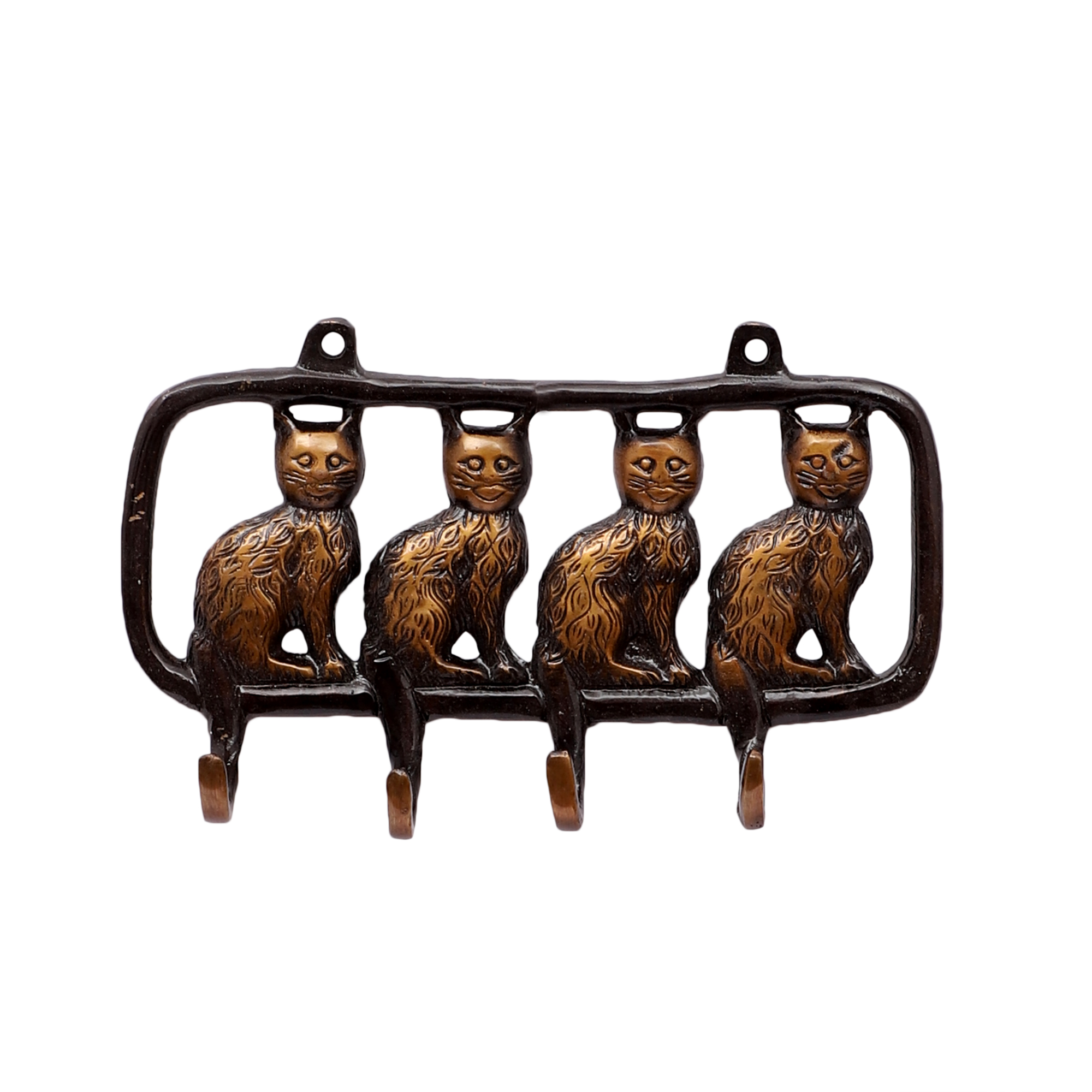 Brass Wild Cats 4 Hooks Key Holder (Multicolor)