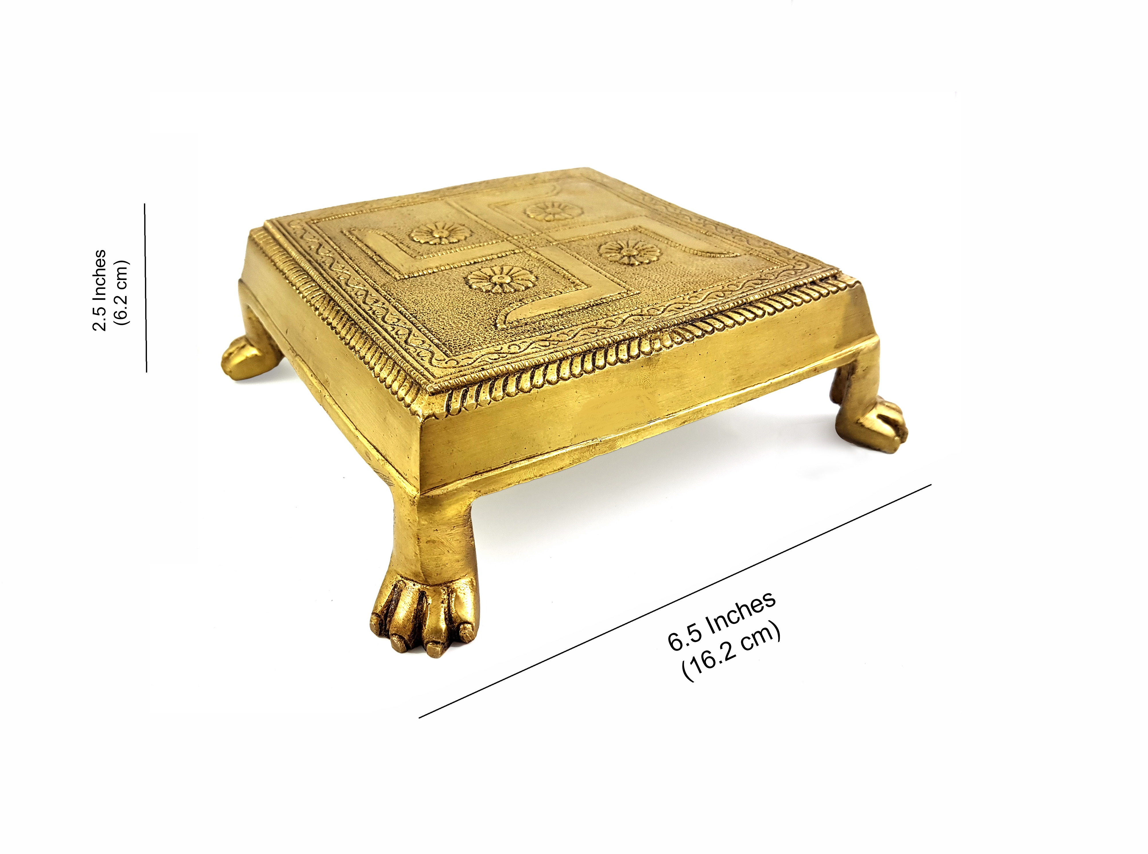 Durable Lion Pillar Design Swastika Engraved Brass Chowki